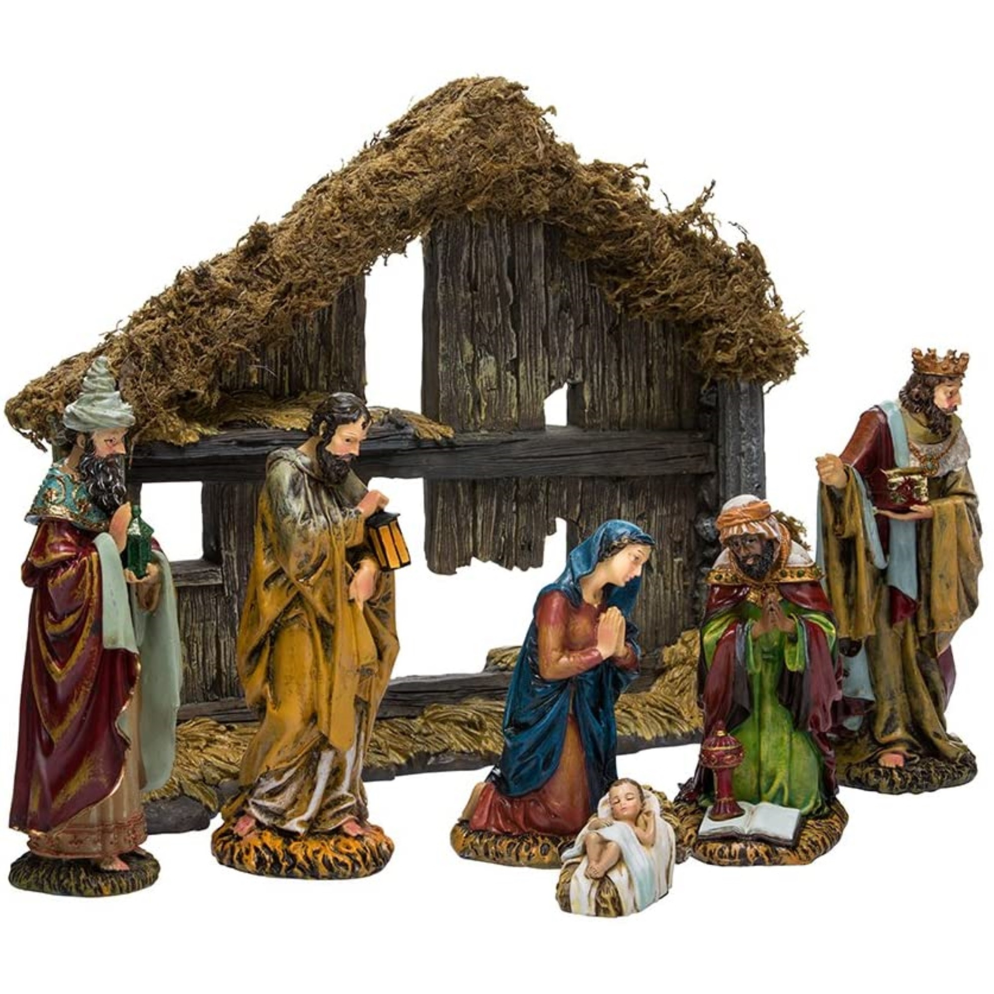 Kurt Adler Resin Nativity Set with Stable – Holy Family & Wise Men (7-Pieces)
