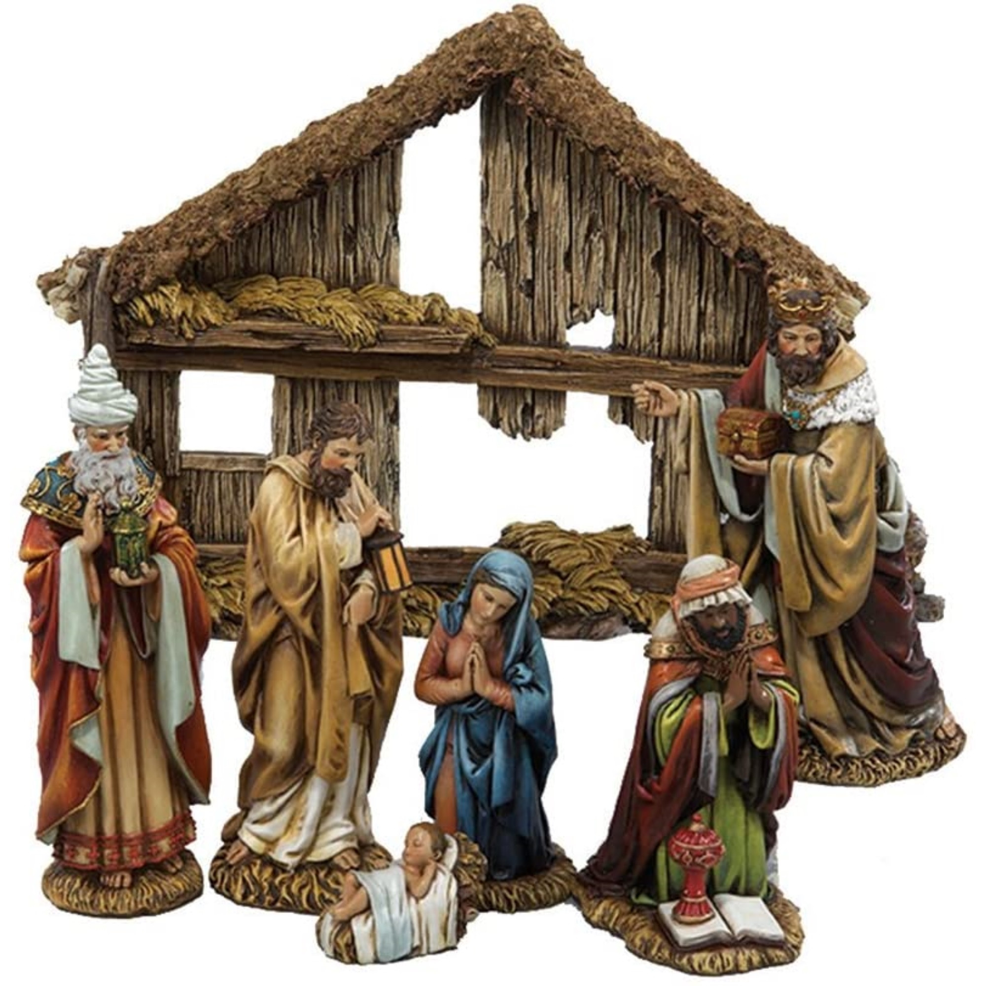 Kurt Adler Resin Nativity Set with Stable – Holy Family & Wise Men (7-Pieces)