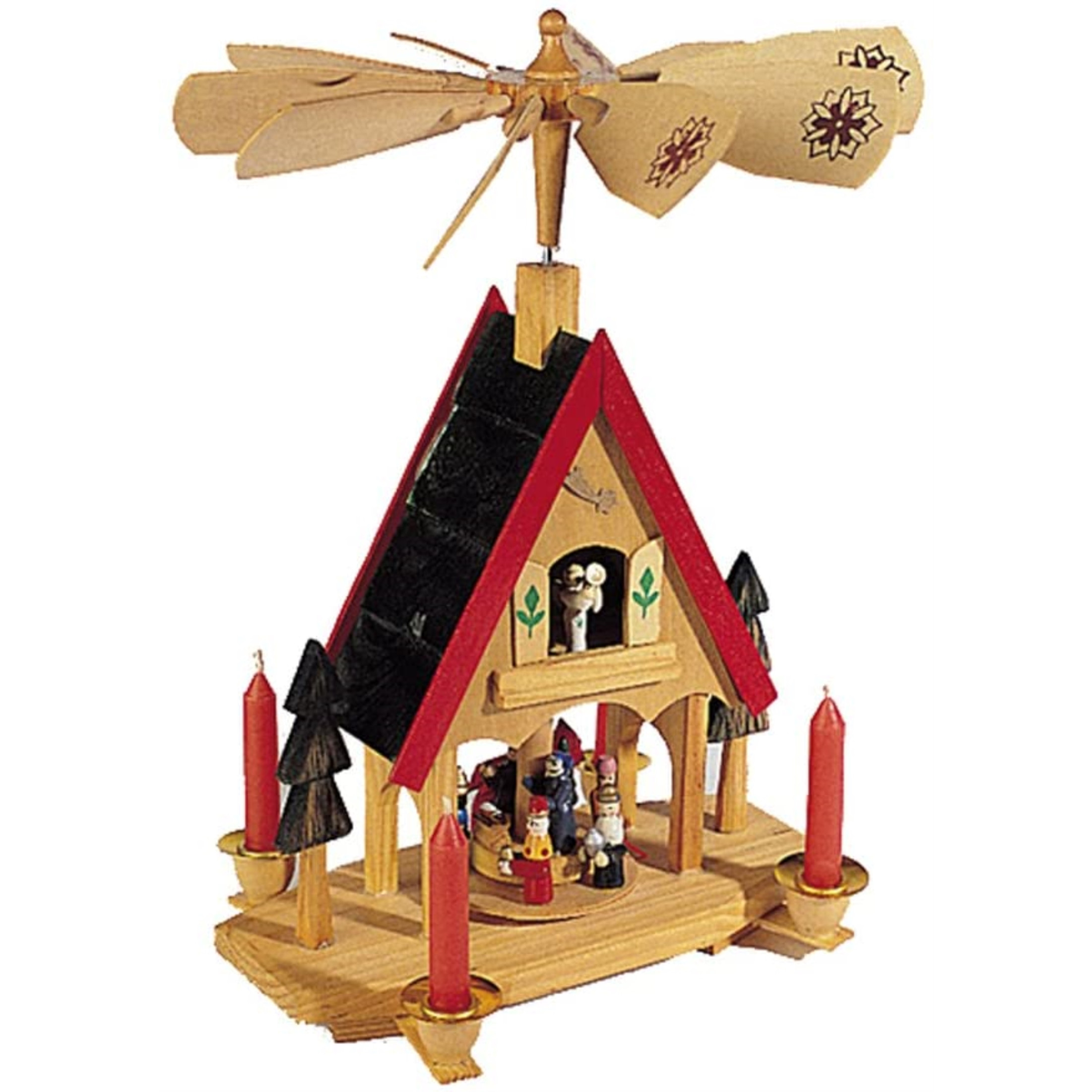 Kurt Adler Wood Alpine House Carousel with Candles, 12"