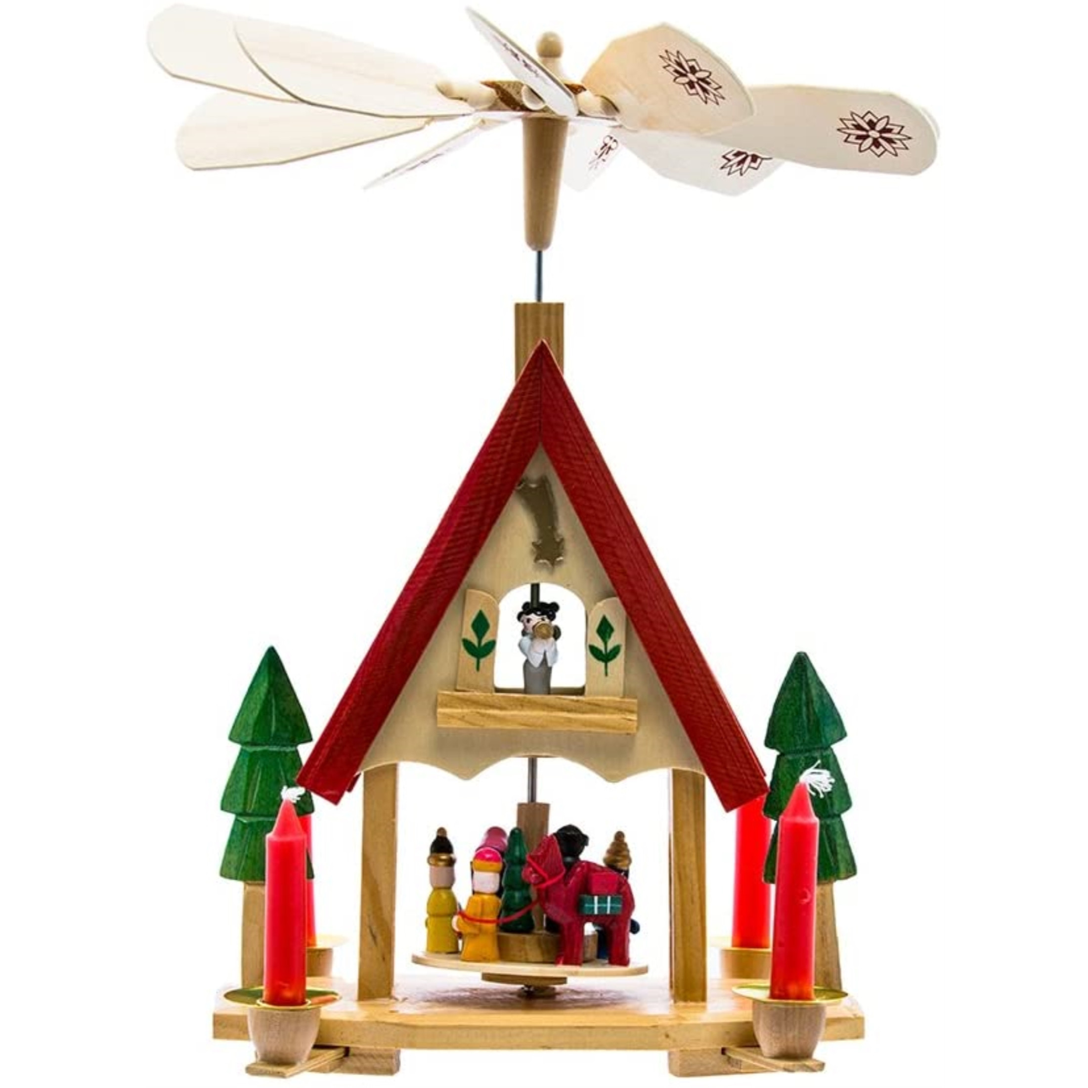 Kurt Adler Wood Alpine House Carousel with Candles, 12"