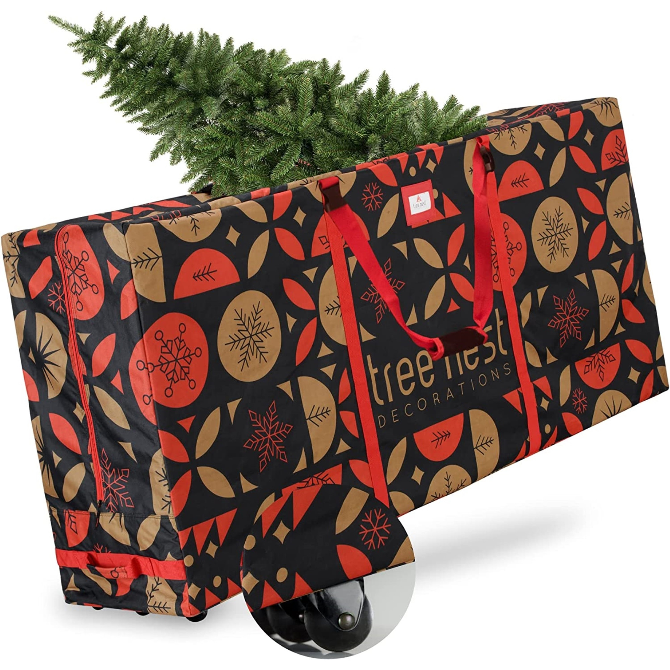Tree Nest Rolling Christmas Tree Storage Bag, Stylish Canvas Christmas Tree Box for Artificial Disassembled Trees 7.5ft