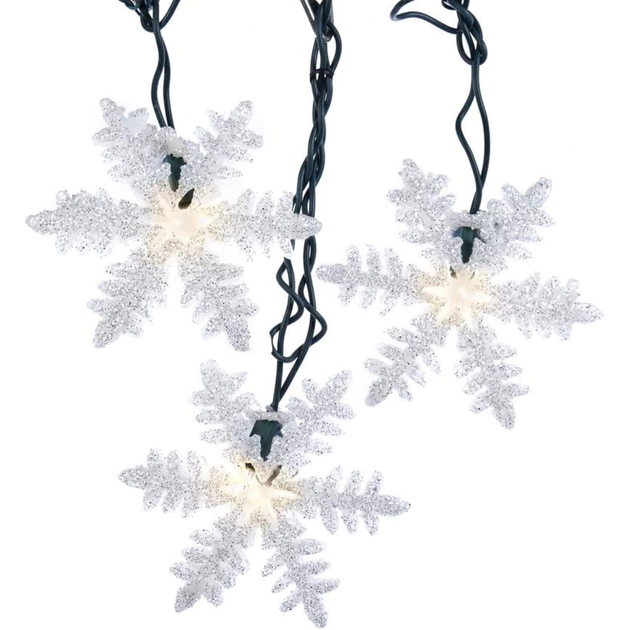 Kurt Adler UL 10 Light Snowflake Party Light Set, White 10ft. Long