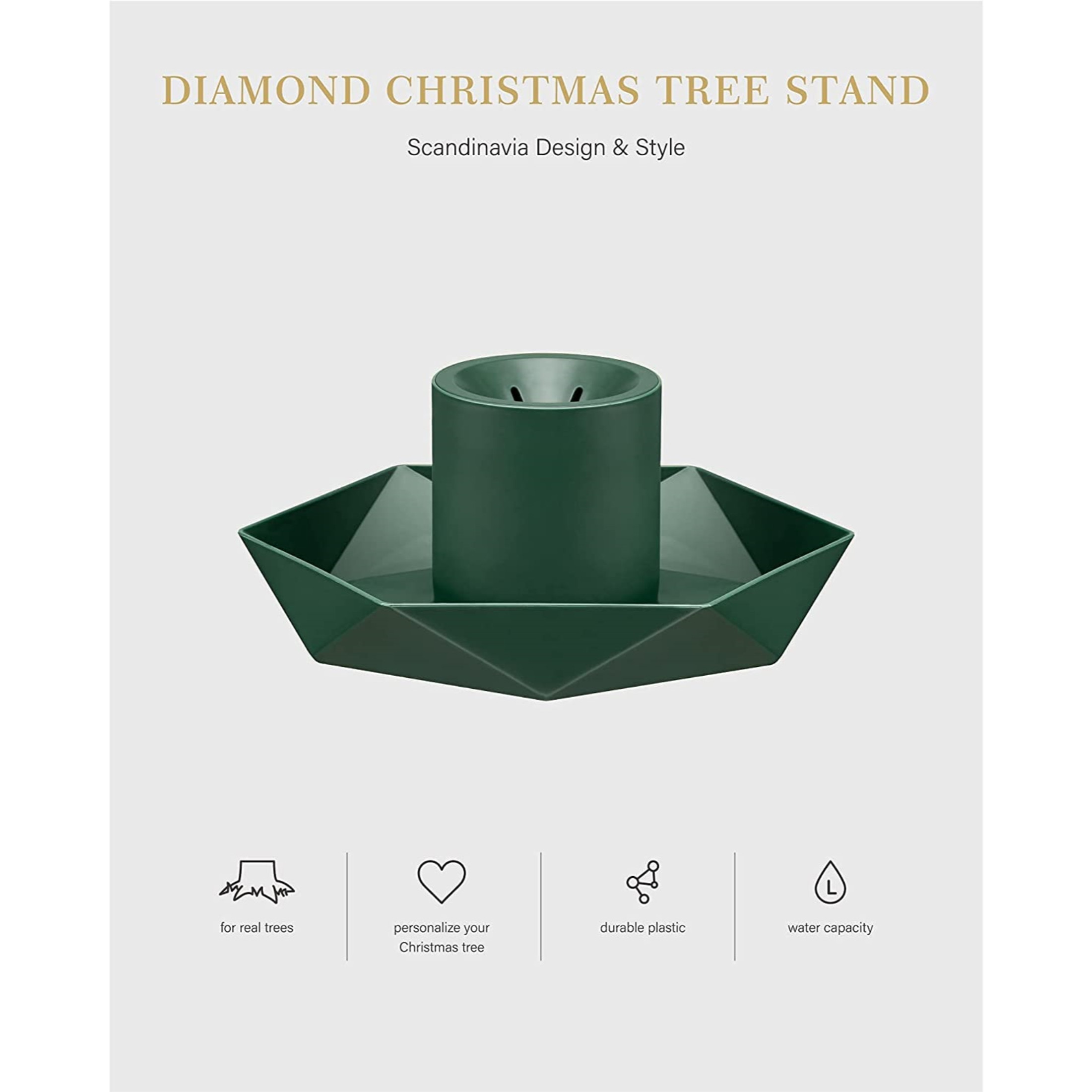 Tree Nest Diamond Christmas Table Top Tree Stand Base for Real Trees, Green