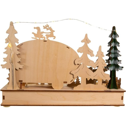 Kurt Adler Indoor Battery-Operated LED Lighted Tabletop Decoration, Wooden Camper, 7.5"