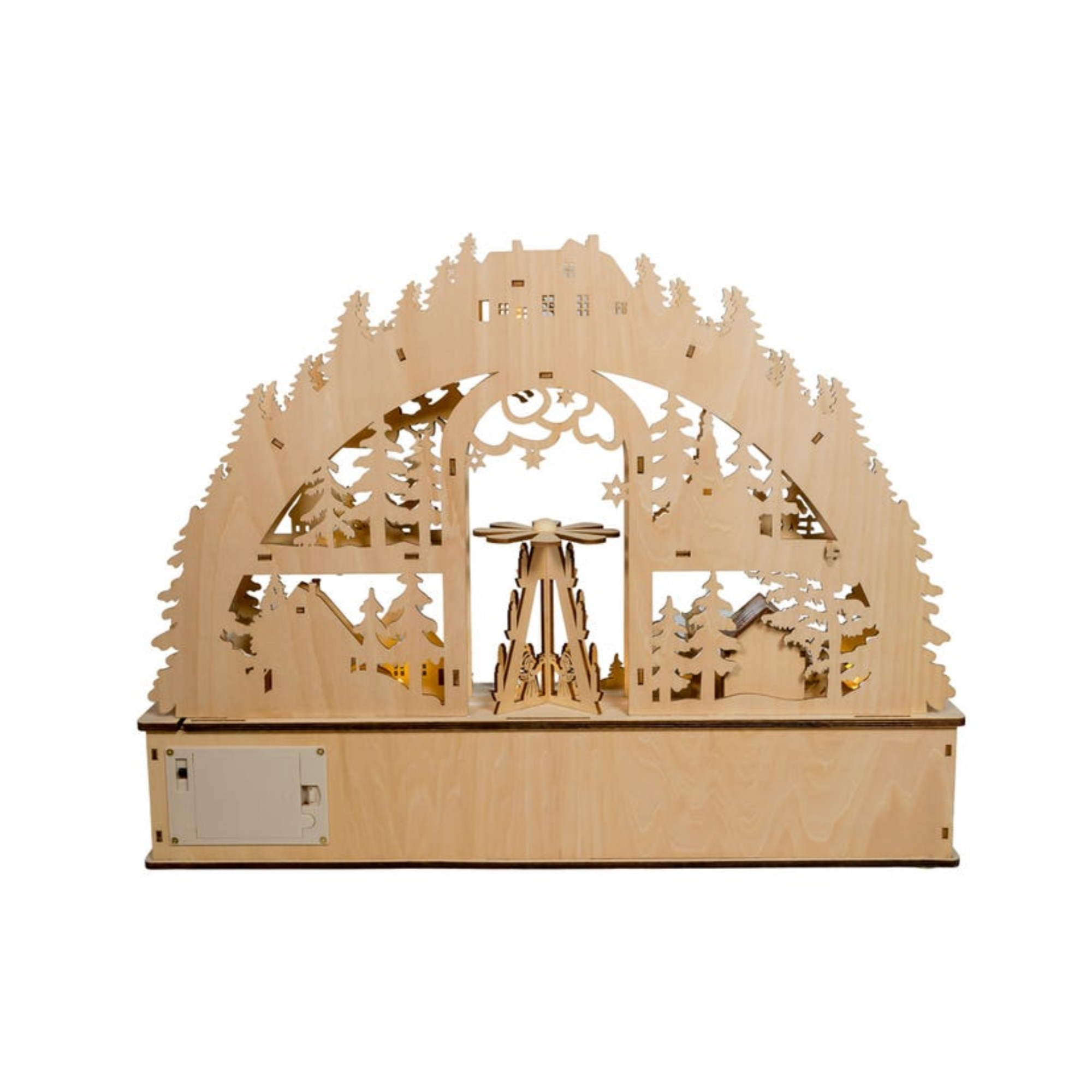 Kurt Adler Battery-Operated Lighted Table Piece, Wooden Christmas Village, 13.8"