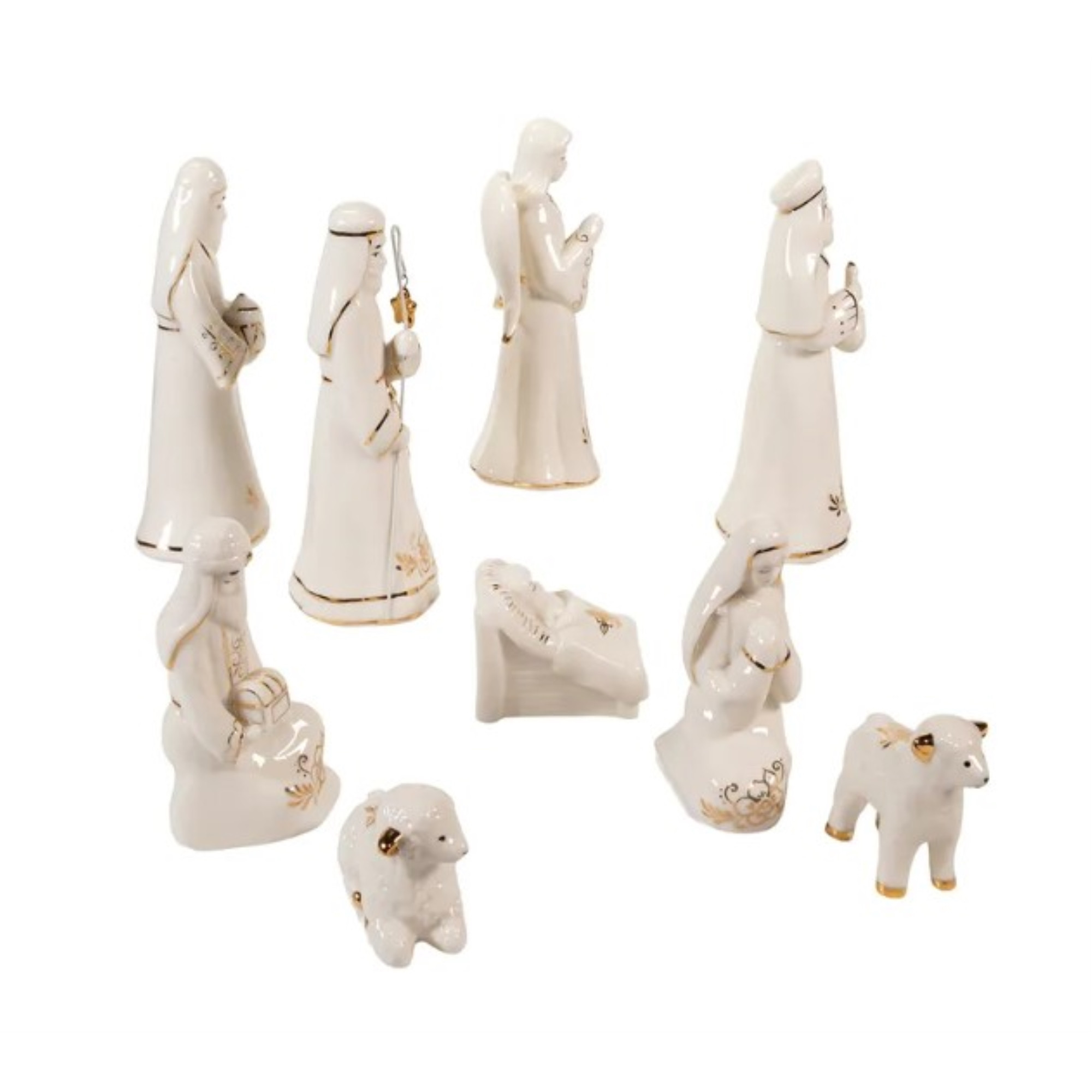 Kurt Adler Resin Christmas Nativity Scene Tabletop Set, Gold and White (9-Pieces)