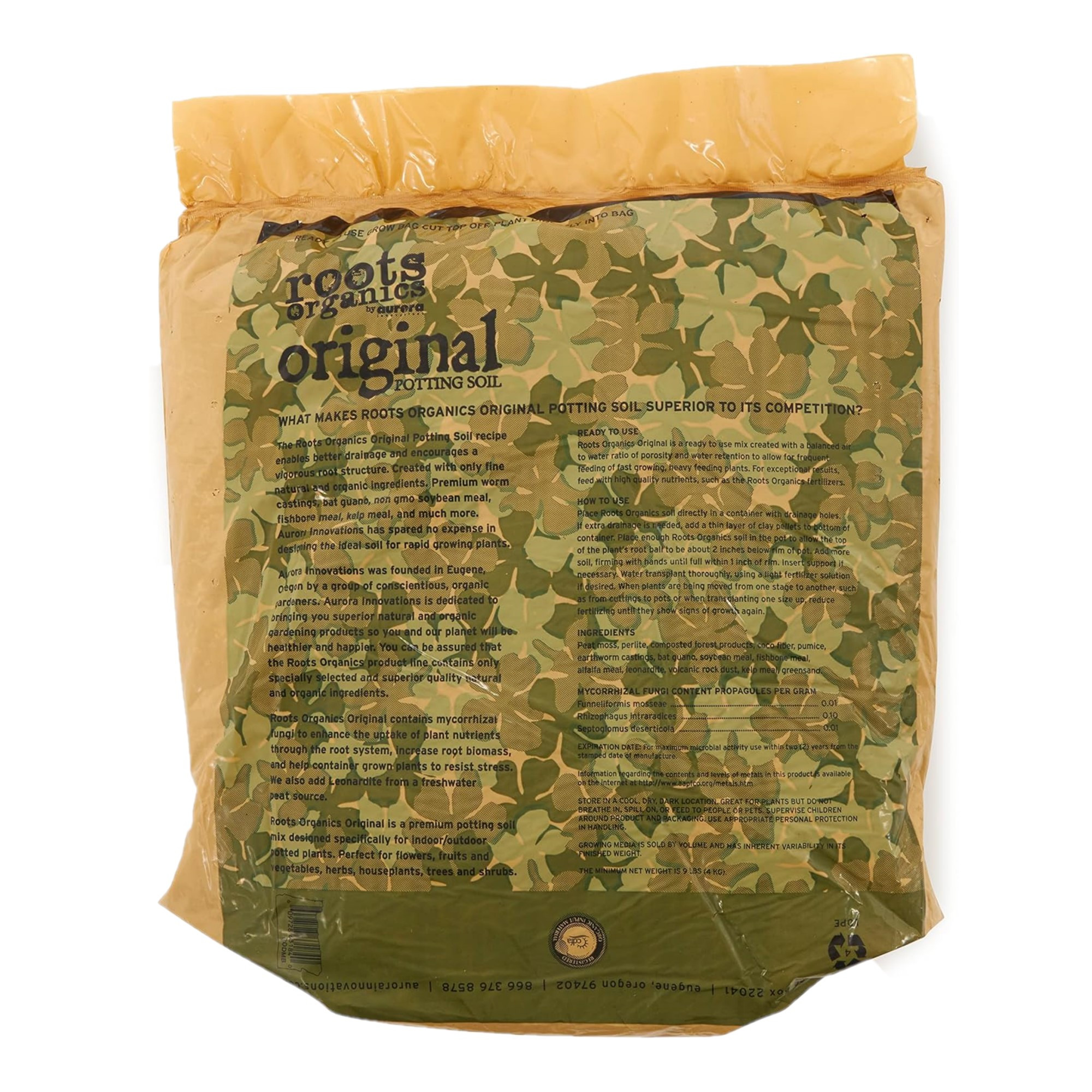 Roots Organics Original Potting Soil, Organic Growing Media with Mycorrhizae, Plant-in-Bag, .75 Cubic Foot