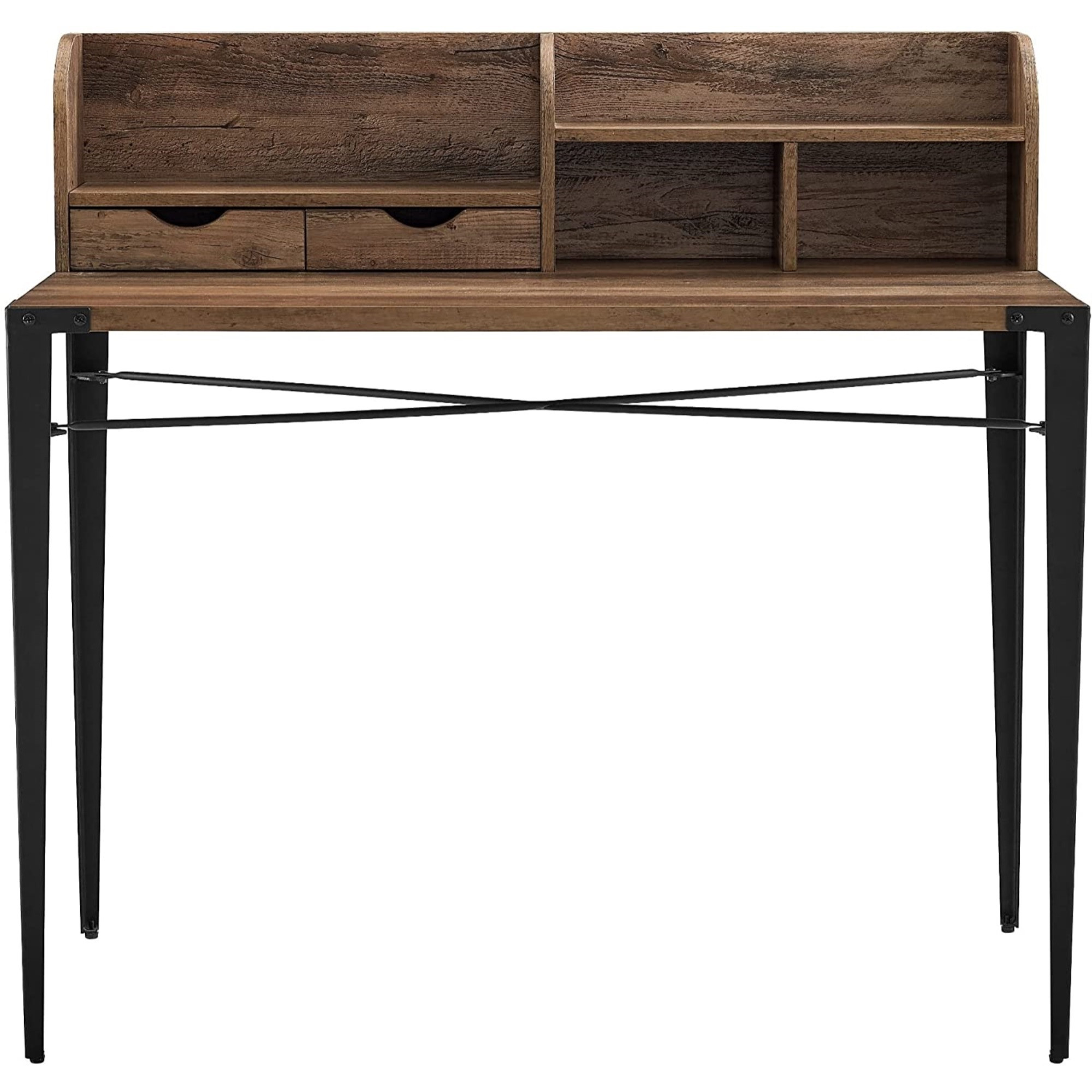 Interior Elements Industrial Modern Wooden Secretary Office Desk with Hutch - Walnut, 42"