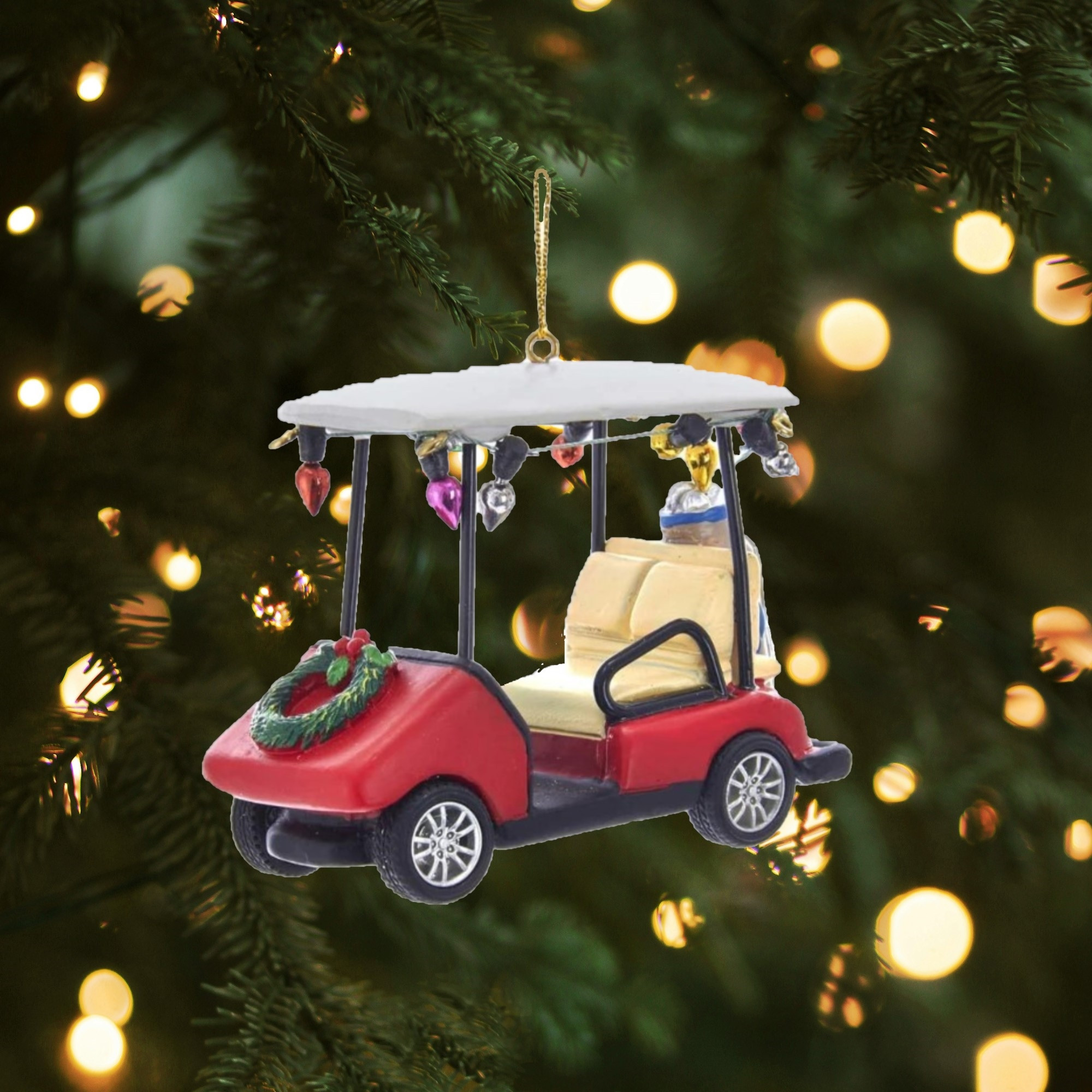 Kurt Adler Resin Golf Cart With Wreath Christmas Tree Ornament