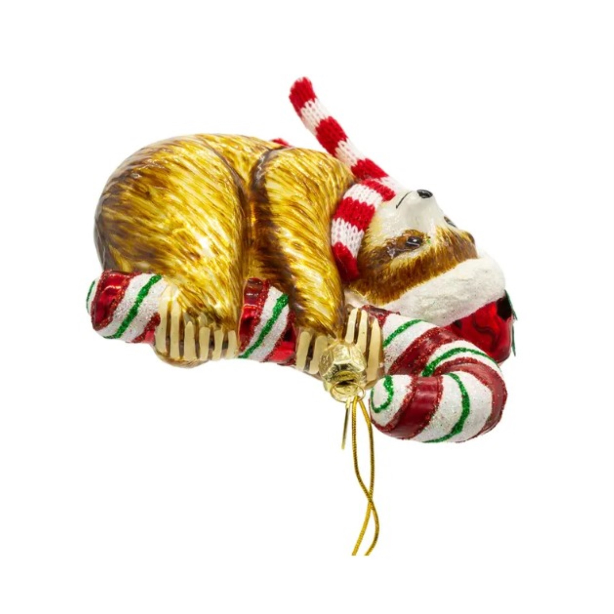 Kurt Adler Noble Gems Glass Ornament for Christmas Tree, Sloth with Candy Cane