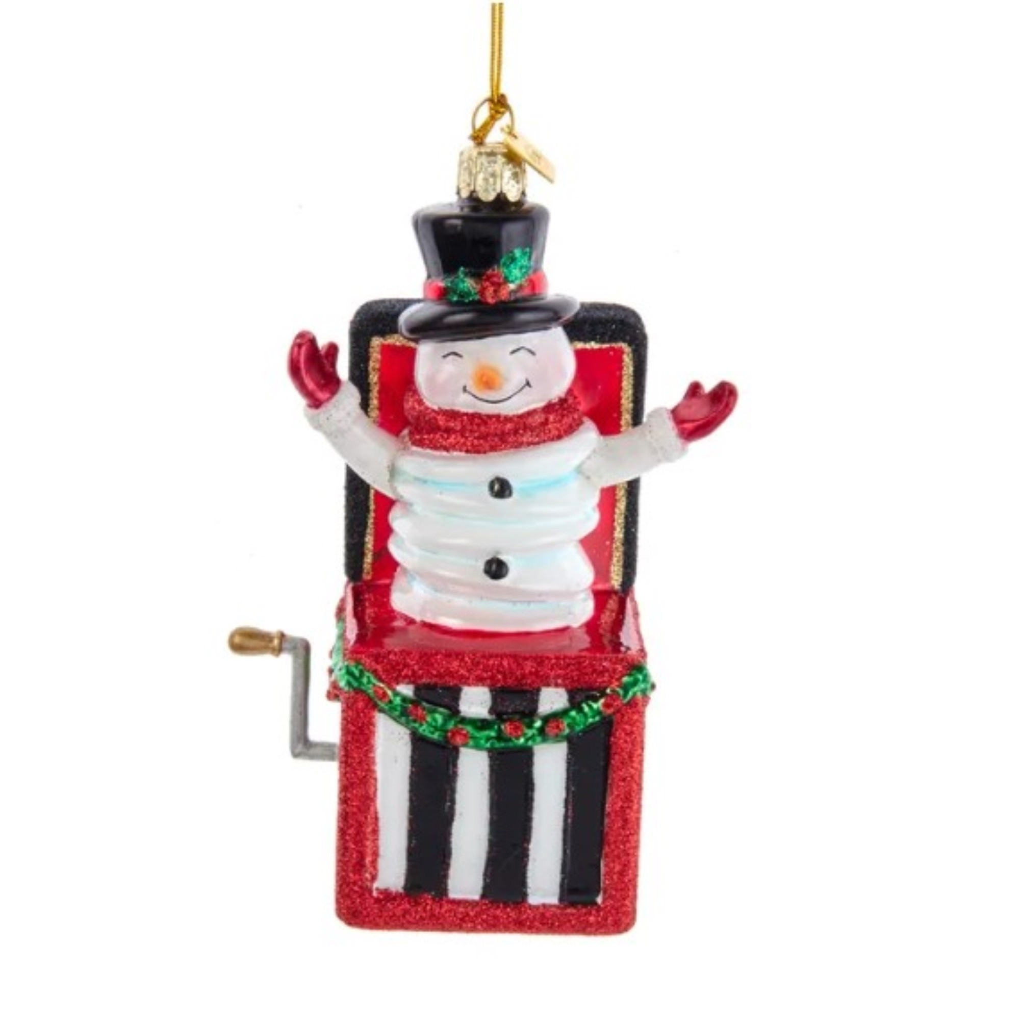Kurt Adler Noble Gems Glass Ornament for Christmas Tree, Jack in Box Snowman