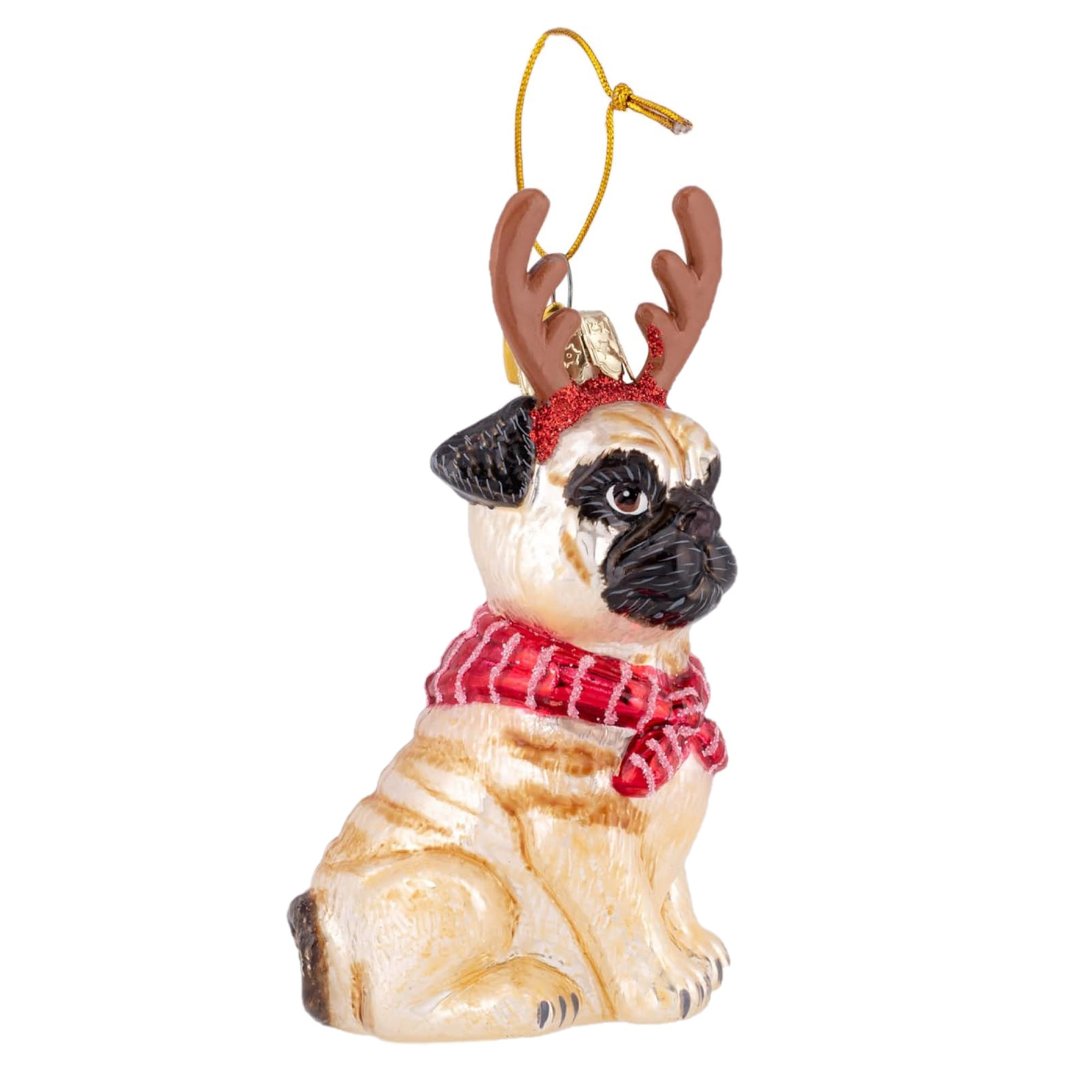 Kurt Adler Noble Gems Glass Ornament for Christmas Tree, Pug with Antlers