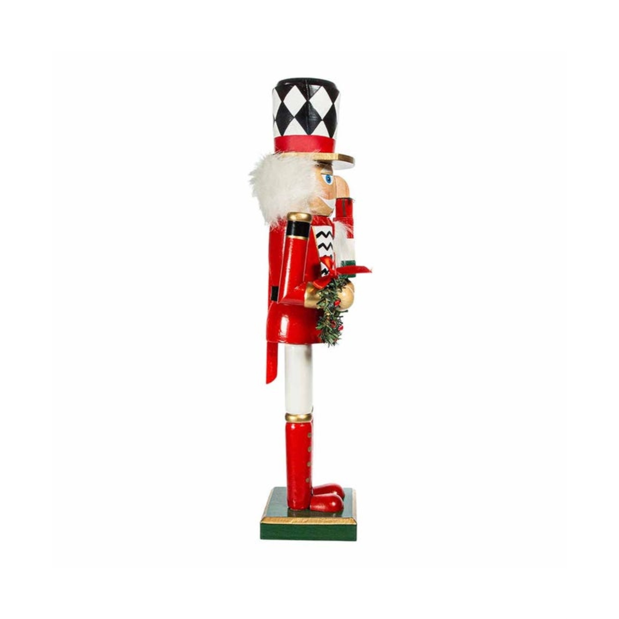 Kurt Adler Red,White, Black Nutcracker Holding Gift Box and Wreath, 15"