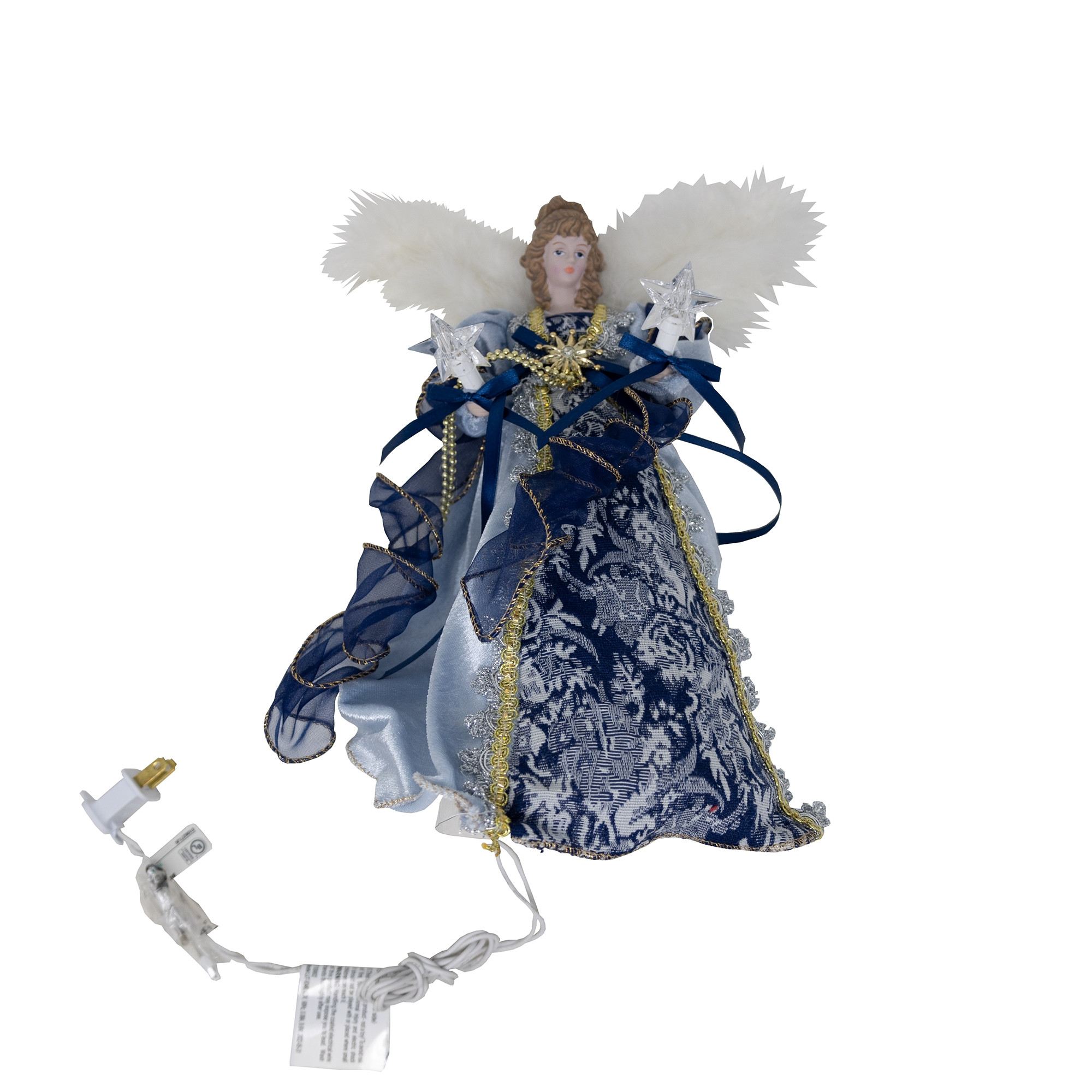 Kurt S. Adler Christmas Lighted Angel Treetopper, Blue Dress, 12"