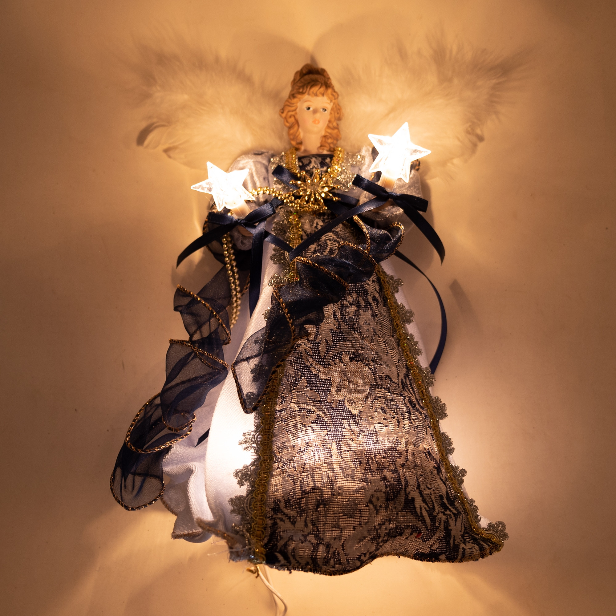 Kurt S. Adler Christmas Lighted Angel Treetopper, Blue Dress, 12"