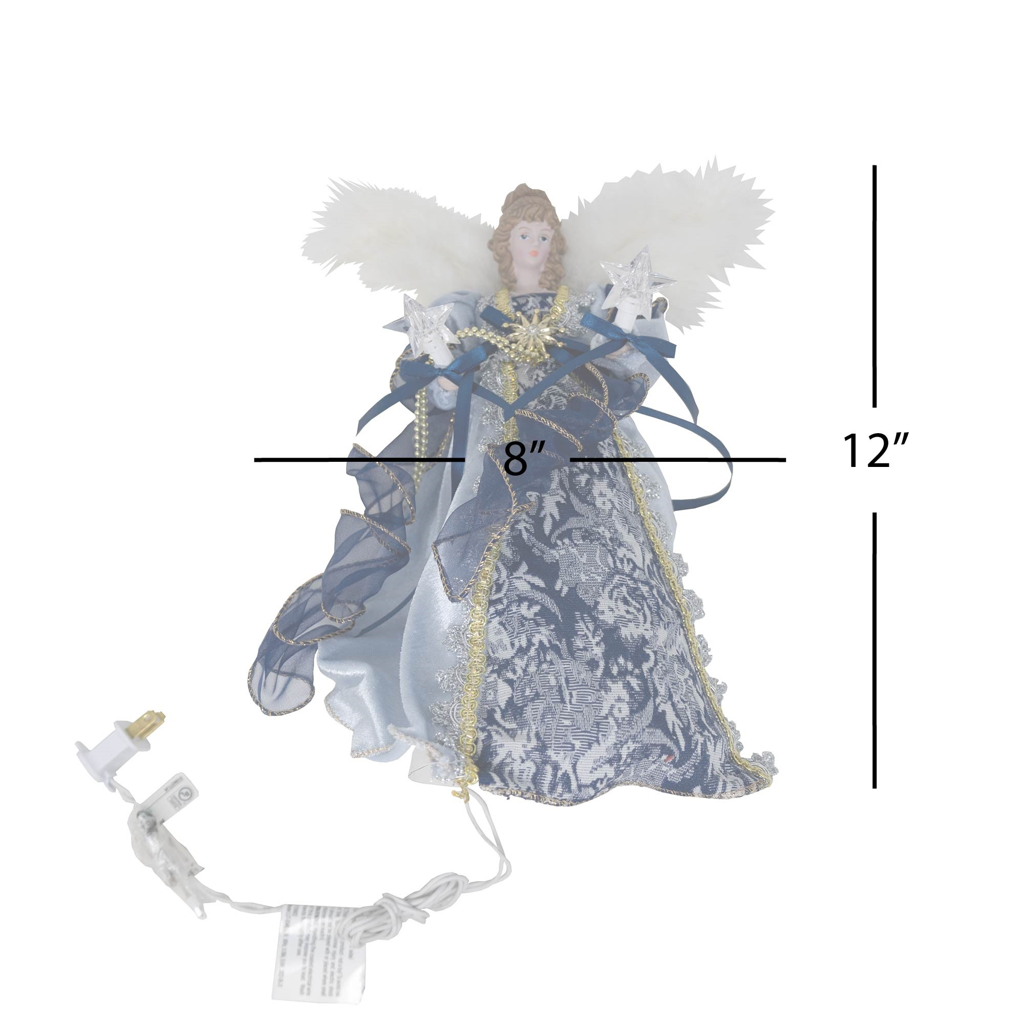 Kurt S. Adler Christmas Lighted Angel Treetopper, Blue Dress, 12"