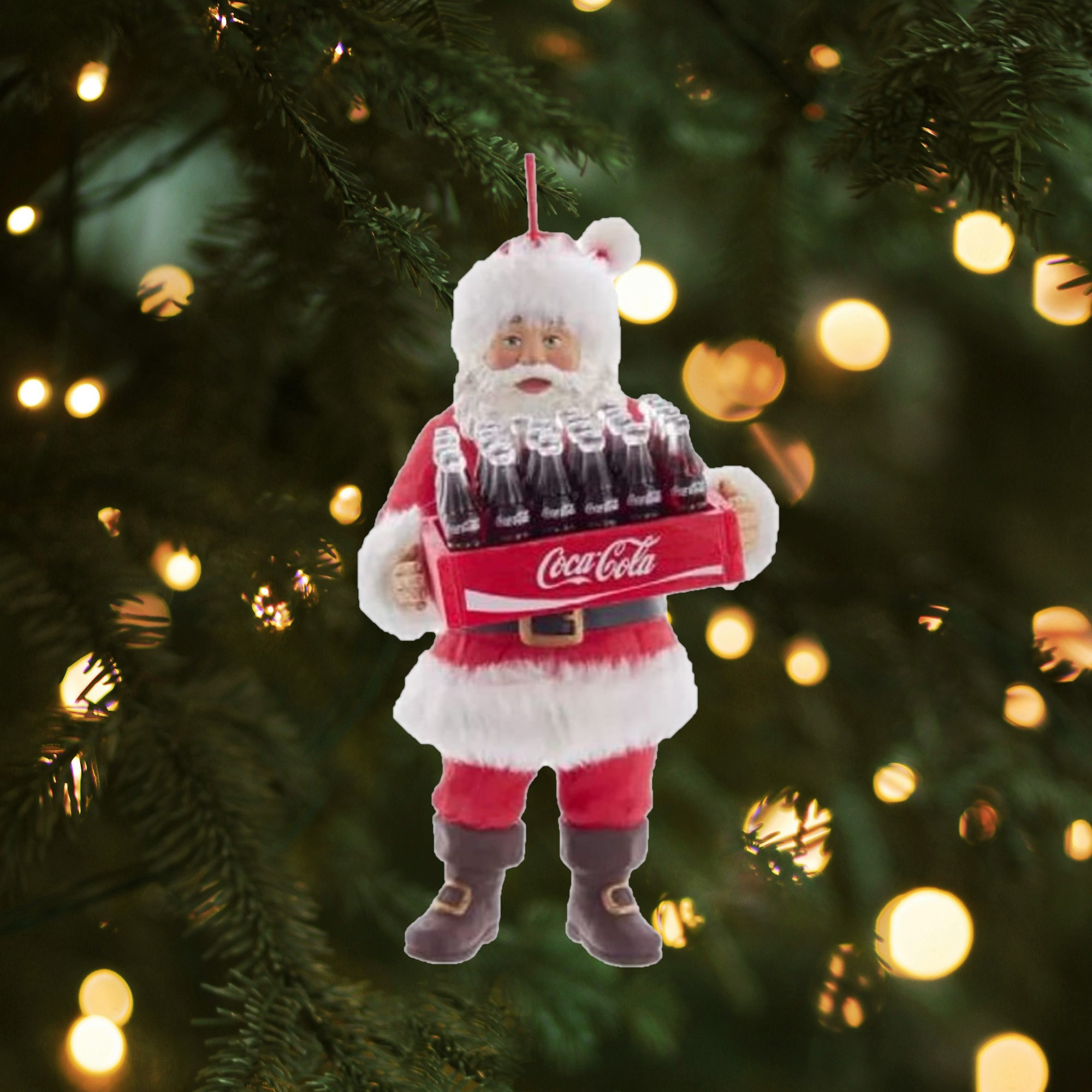 Kurt Adler Resin Ornament for Christmas Tree, Santa with Case of Coca-Cola Bottles, 5.75"