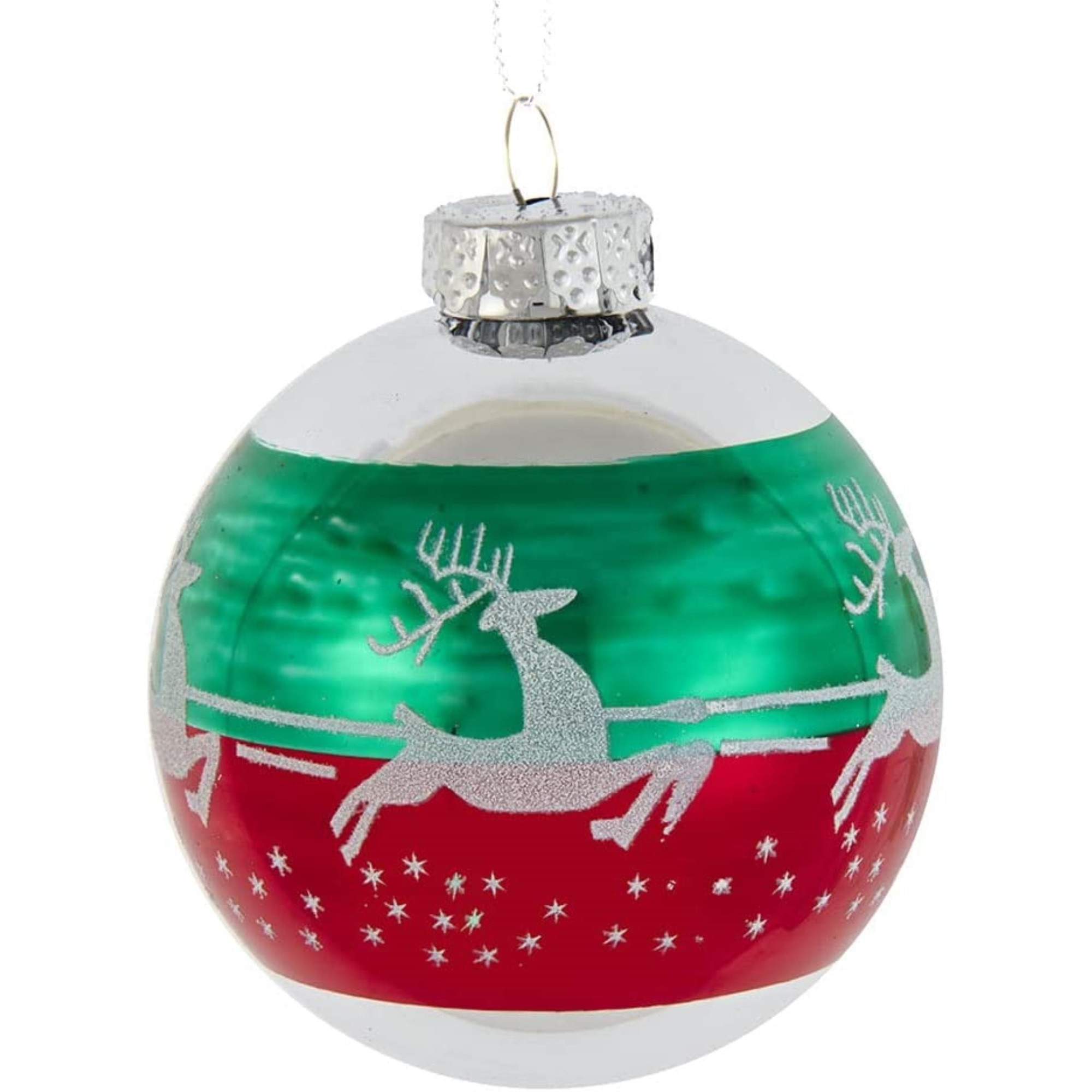 Kurt Adler Glass Ball Ornaments, Reindeer Design, Red and Green, 6-Piece Set