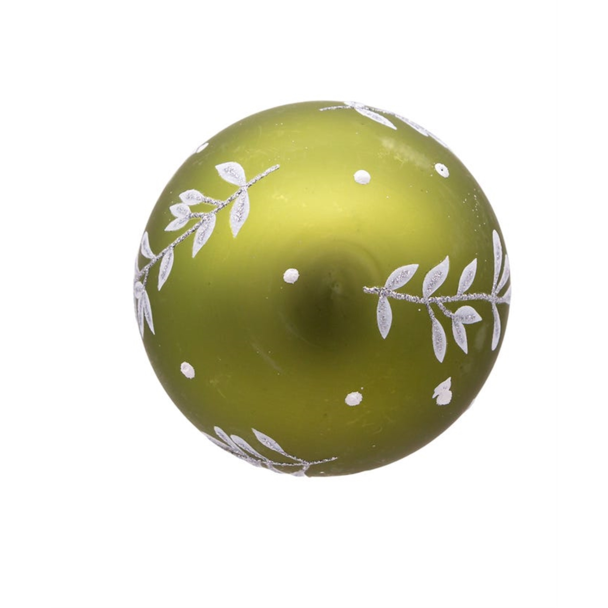 Kurt Adler Glass Ball Ornaments, Leaf Design, Green and White, (Set of 6)