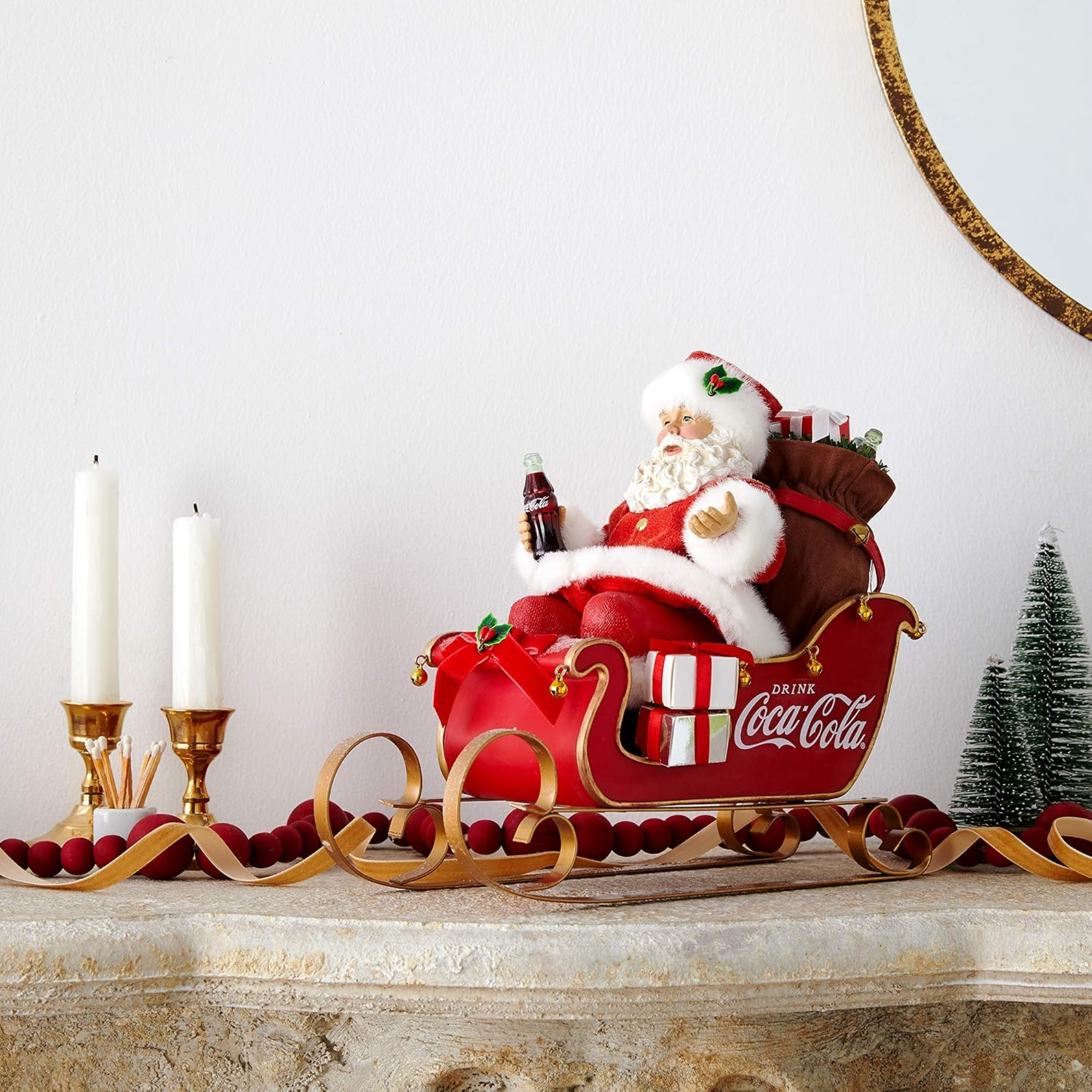 Kurt Adler Fabriche Coca-Cola Santa in Sleigh Tabletop Decoration, 10"