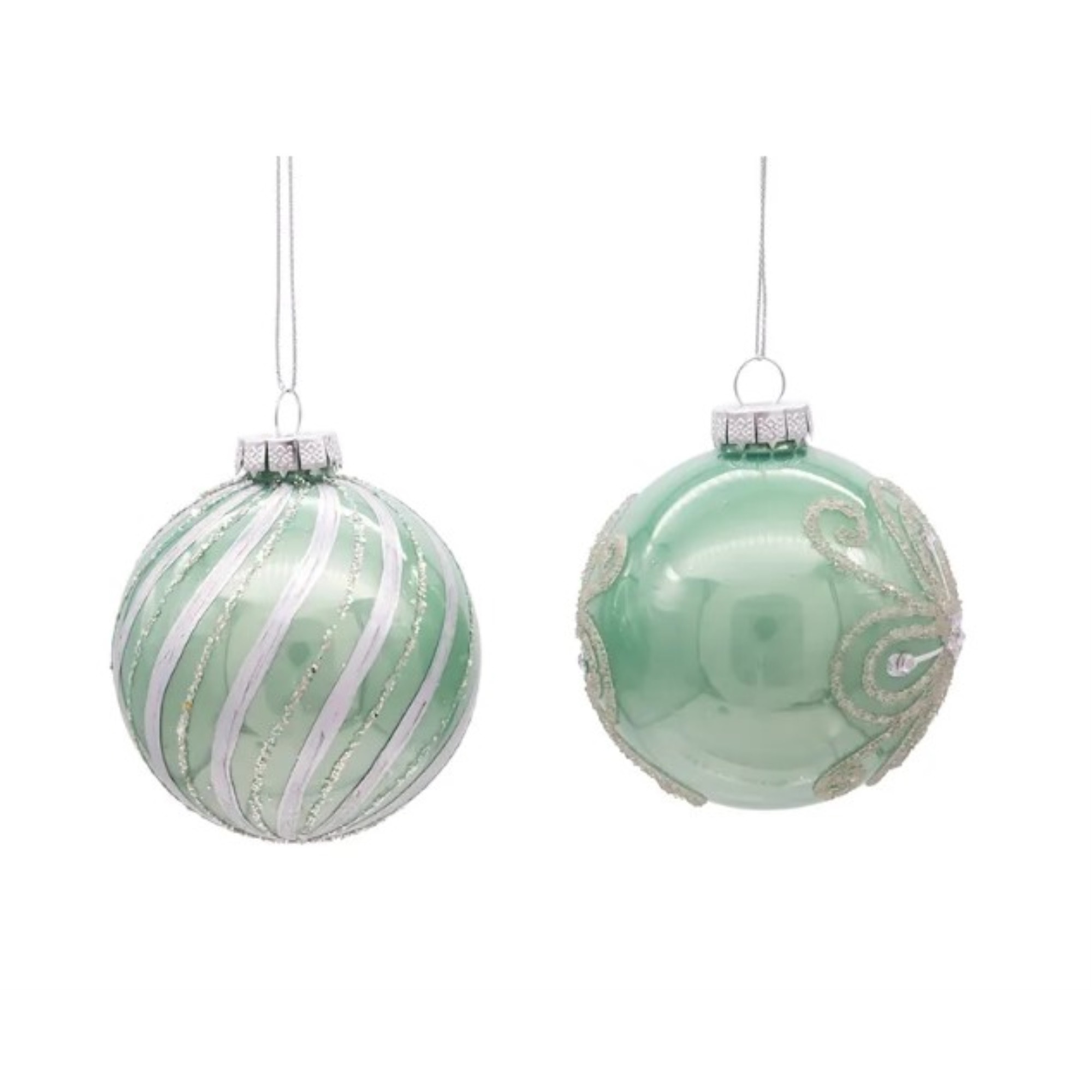 Kurt Adler Embellished Glass Ball Ornaments, Silver/Pale Aqua (6-Piece Box)