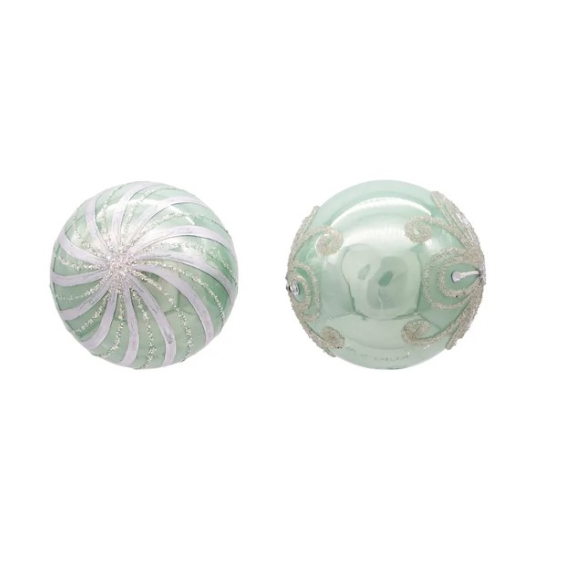 Kurt Adler Embellished Glass Ball Ornaments, Silver/Pale Aqua (6-Piece Box)