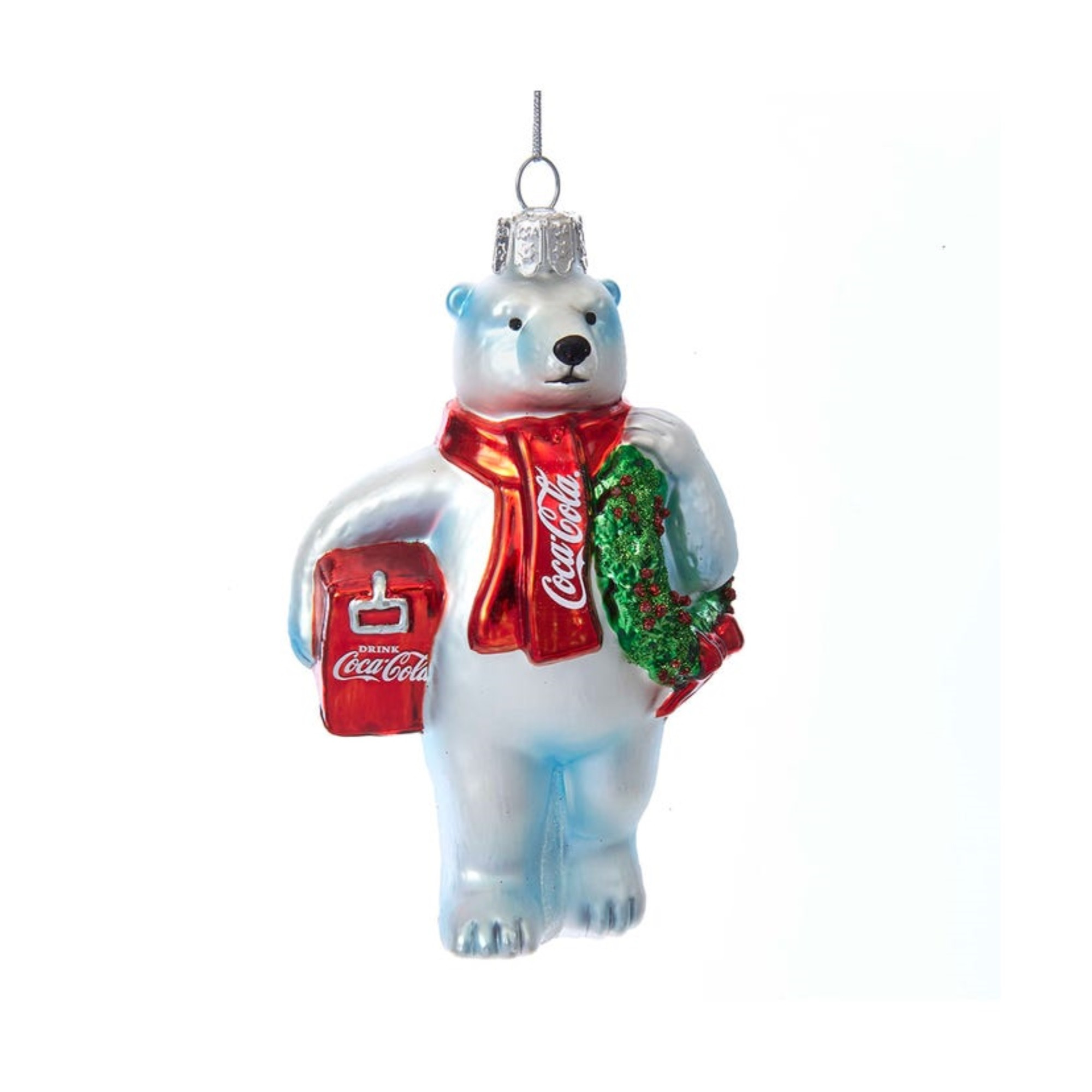Kurt Adler Coca-Cola Polar Bear With Wreath and Cooler Glass Ornament