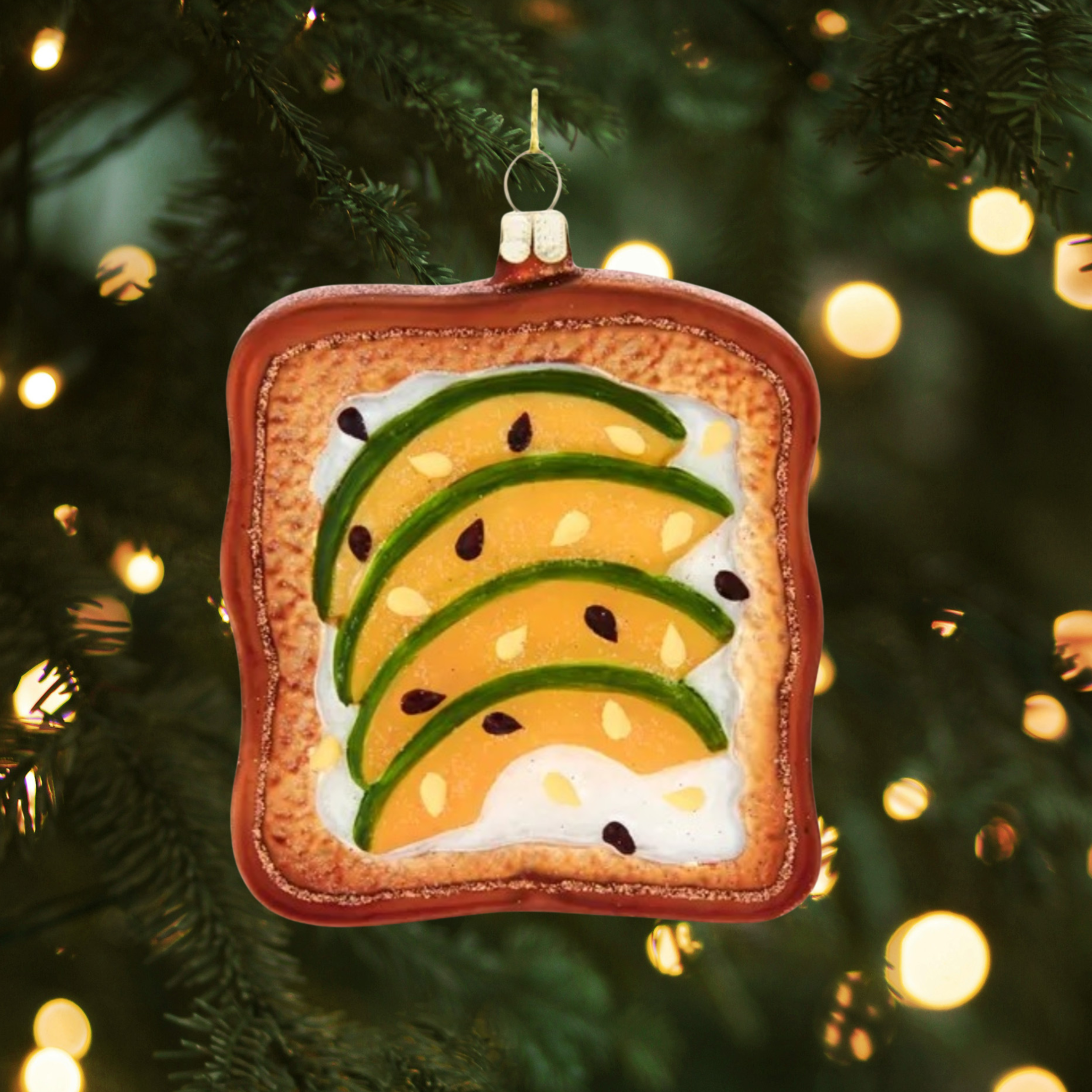 Kurt Adler Noble Gems Glass Ornament for Christmas Tree, Avocado Toast