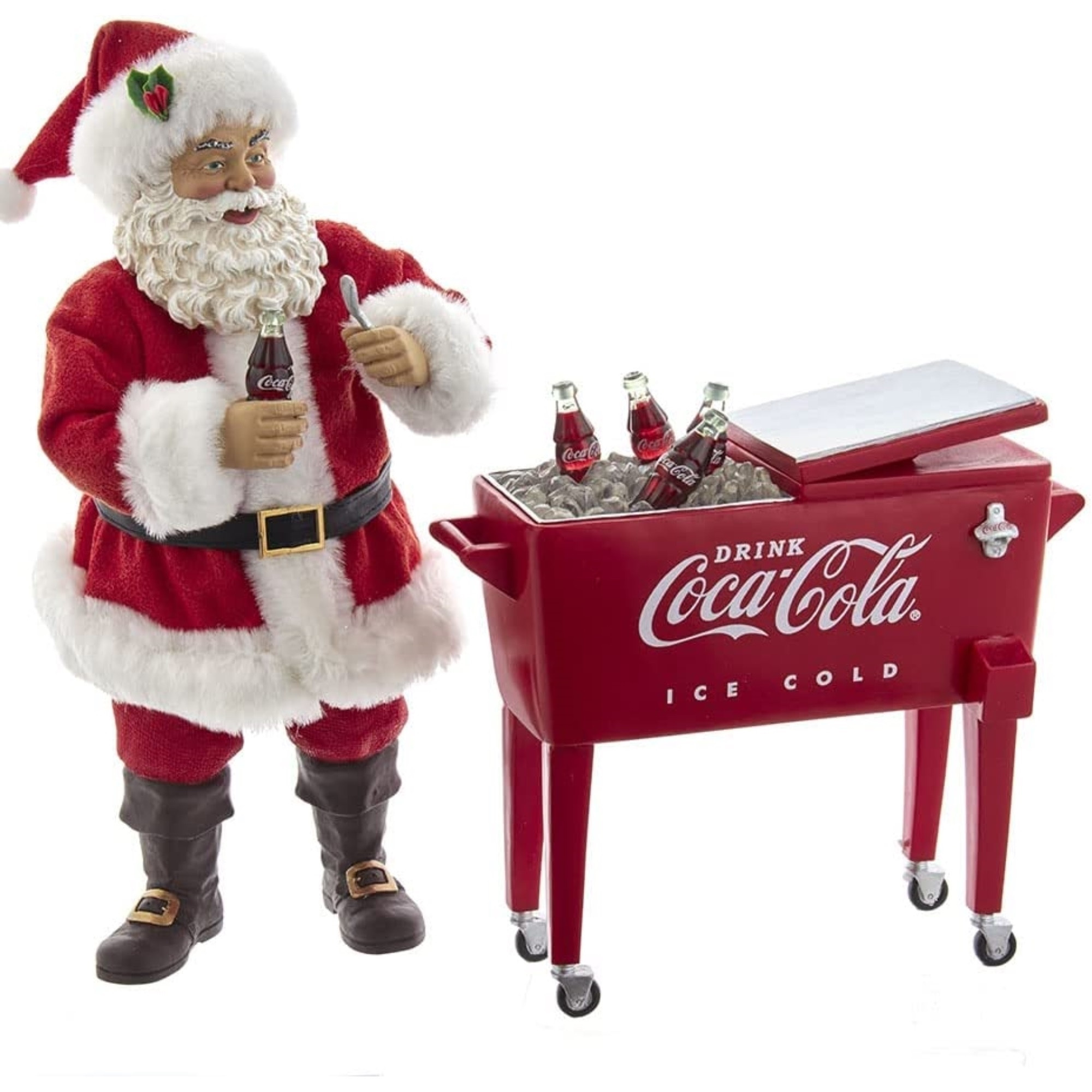 Kurt Adler Coca-Cola Fabriche Santa With Table Cooler, 2-Piece Set