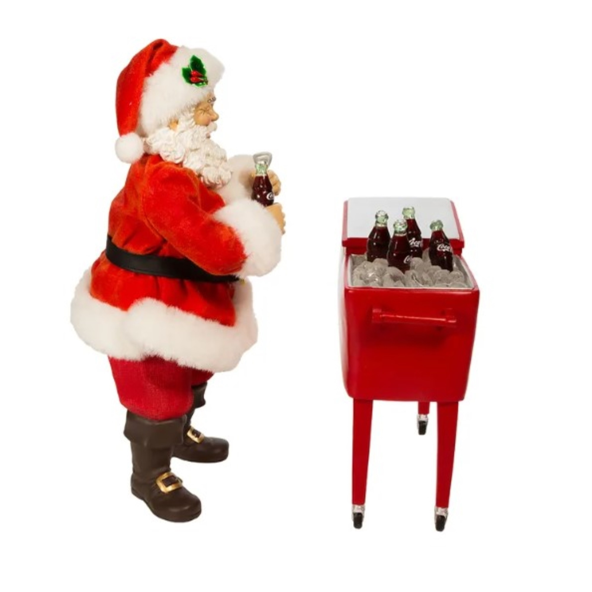 Kurt Adler Coca-Cola Fabriche Santa With Table Cooler, 2-Piece Set