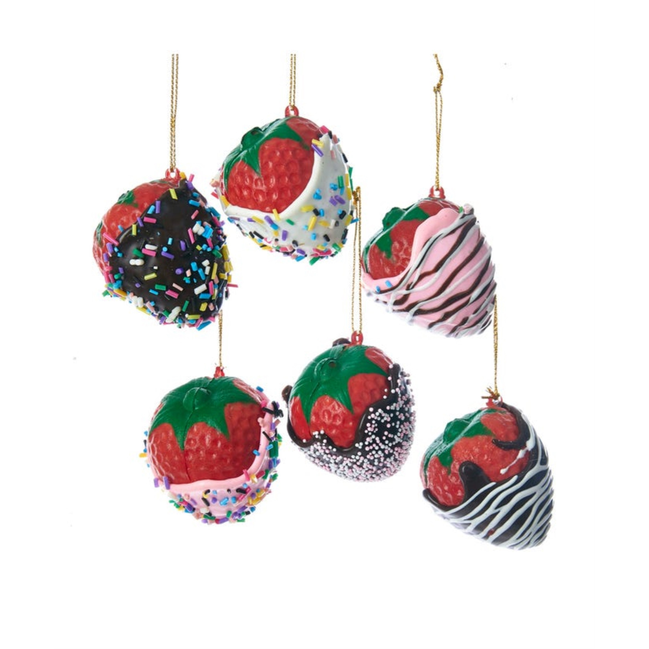 Kurt Adler Chocolate Covered Strawberry Silicone Ornaments, Assorted Designs, 2", 6 Pack