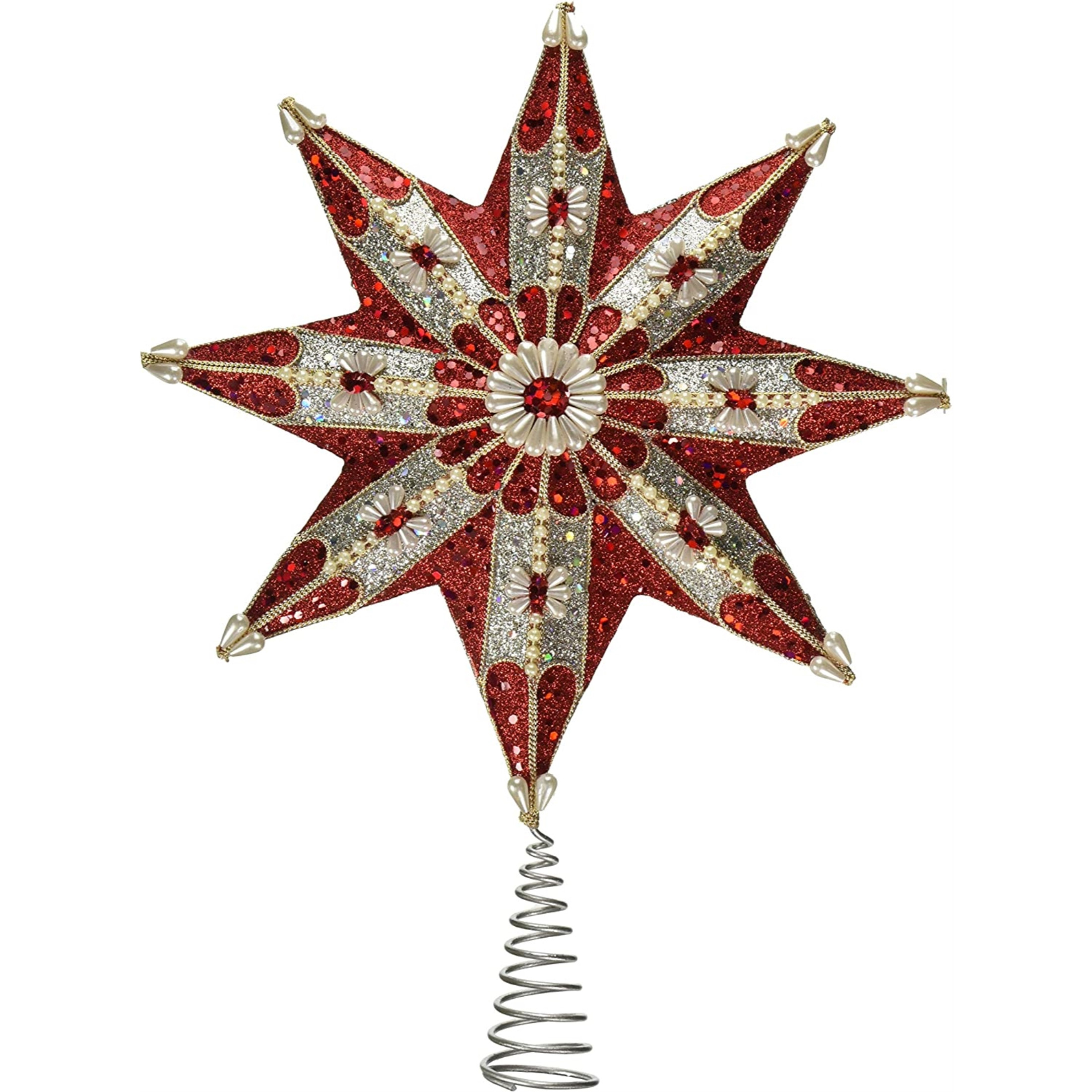 Kurt Adler 8-Point Ruby and Platinum Star Christmas Treetoper, Red/Silver, 16.5"