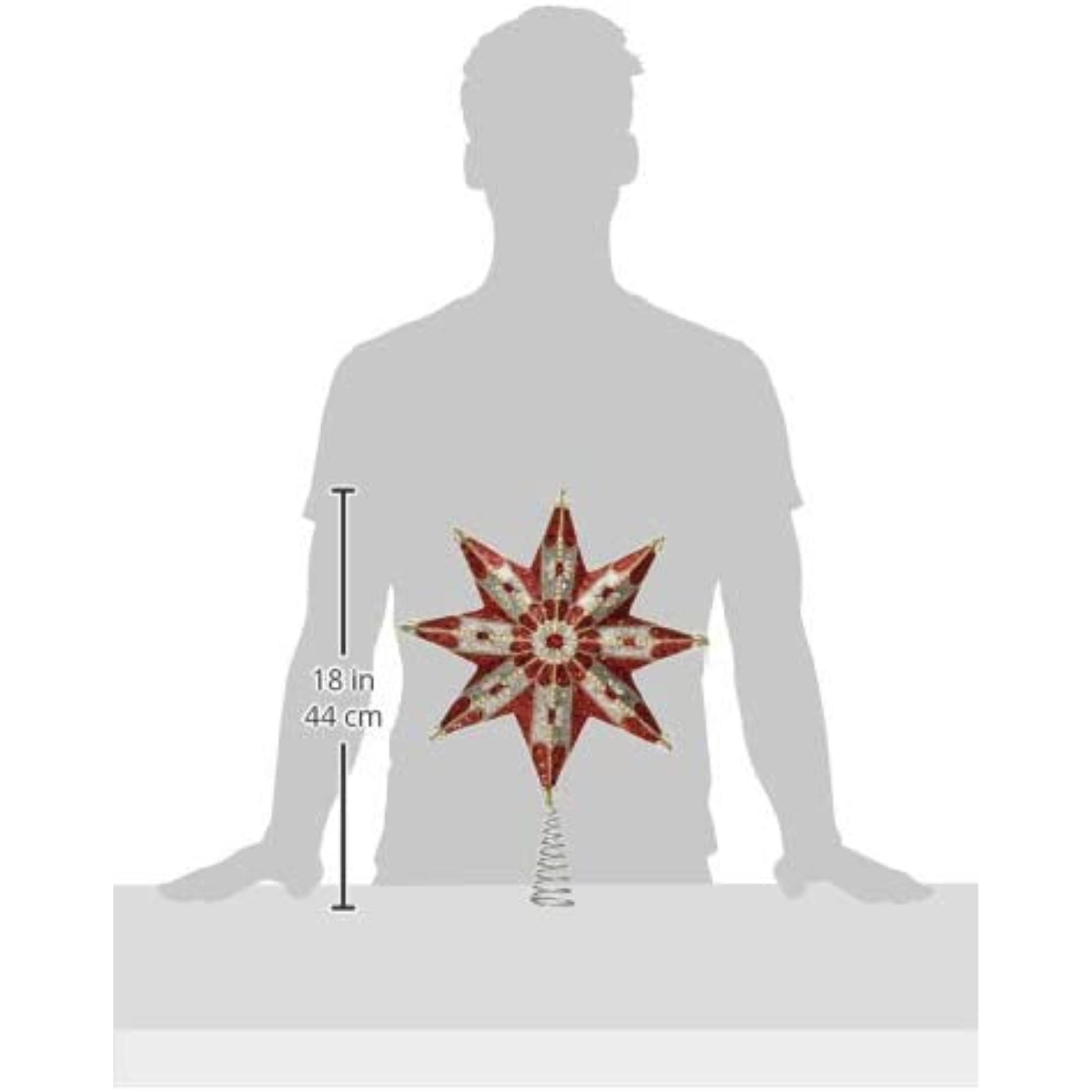 Kurt Adler 8-Point Ruby and Platinum Star Christmas Treetoper, Red/Silver, 16.5"