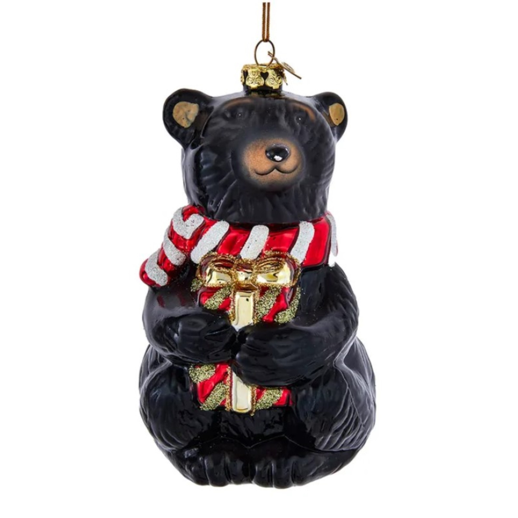 Kurt Adler Noble Gems Glass Ornament for Christmas Tree, Black Bear with Gift