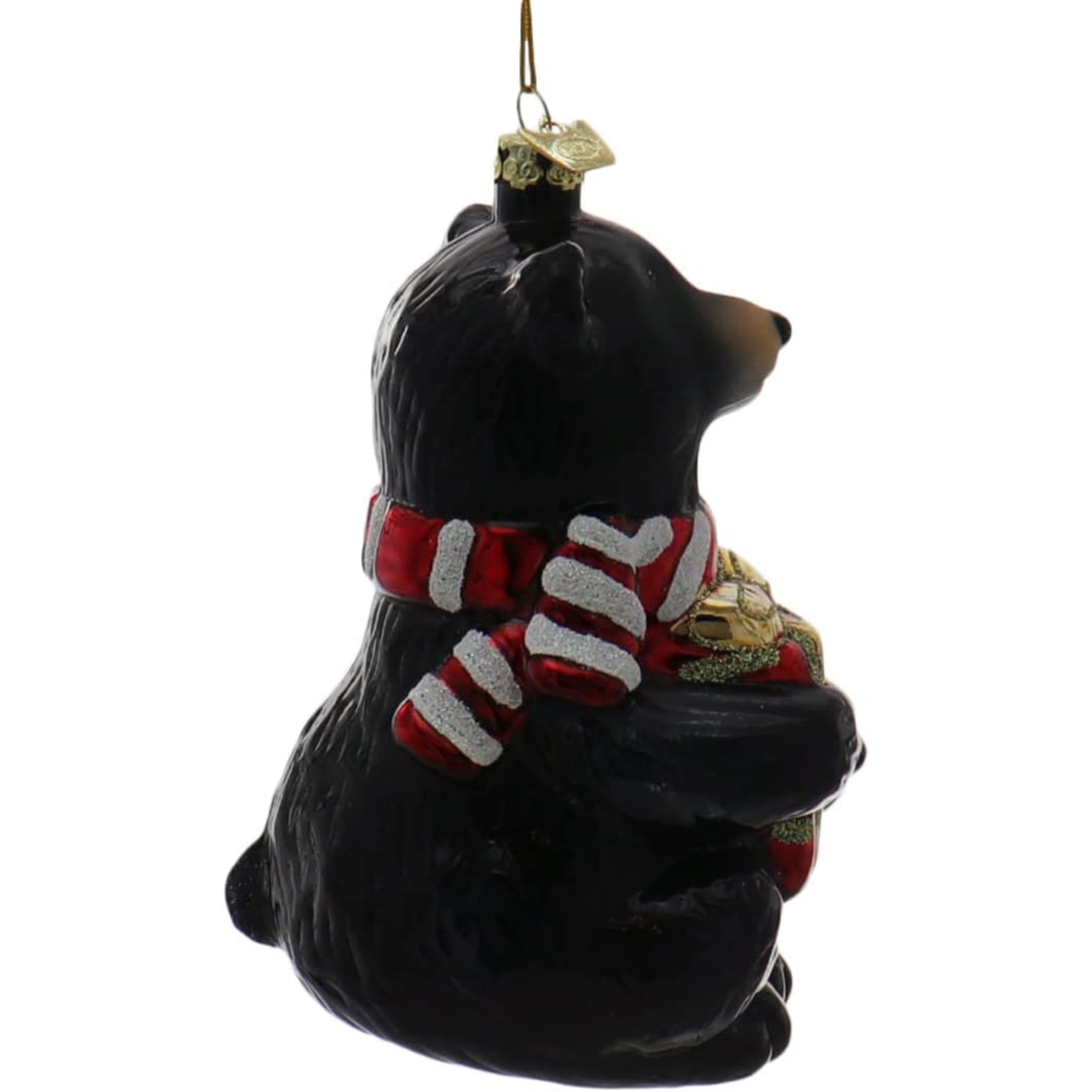 Kurt Adler Noble Gems Glass Ornament for Christmas Tree, Black Bear with Gift