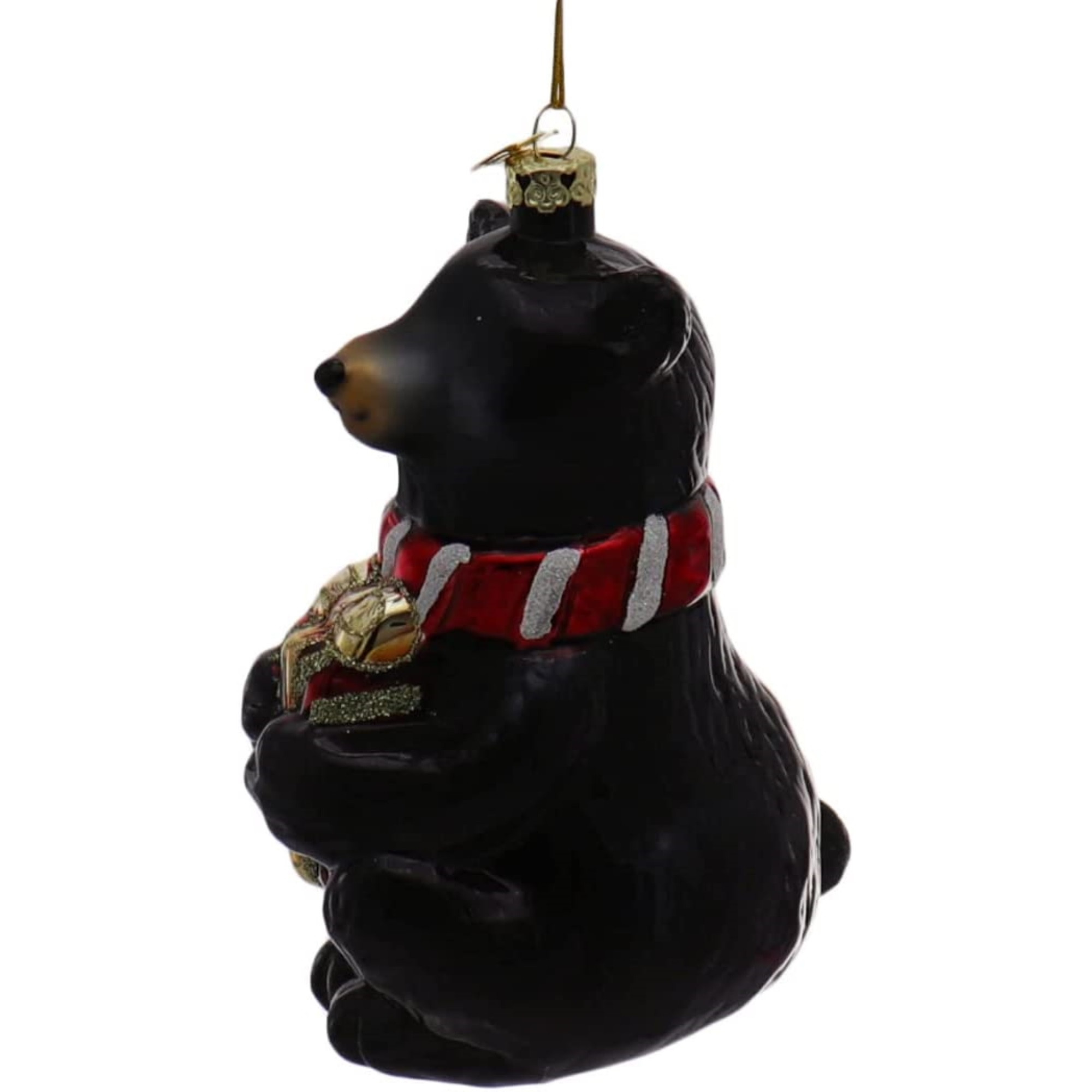 Kurt Adler Noble Gems Glass Ornament for Christmas Tree, Black Bear with Gift