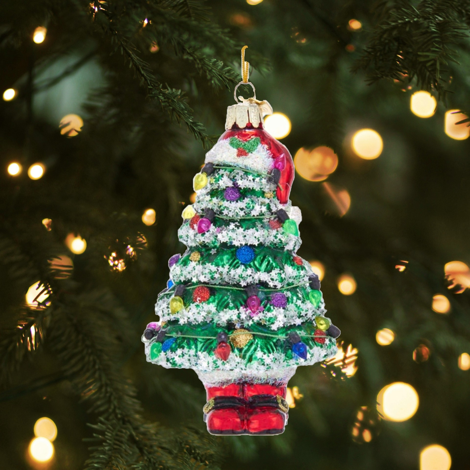 Kurt Adler Noble Gems Glass Ornament for Christmas Tree, Tree with Santa Hat