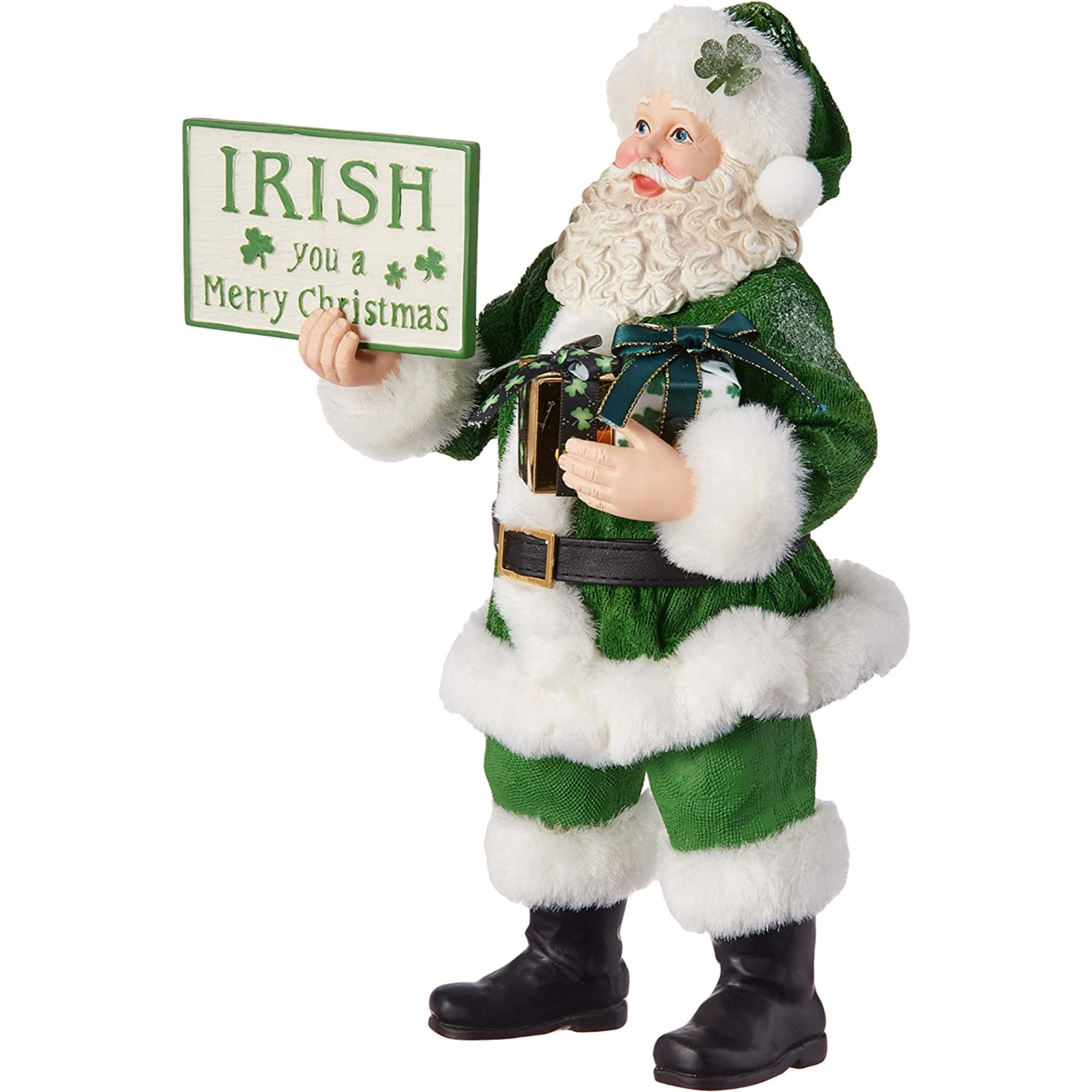 Kurt S. Adler Fabriche Musical Irish Gift Box and Sign Santa Christmas Figurine, 10.5"
