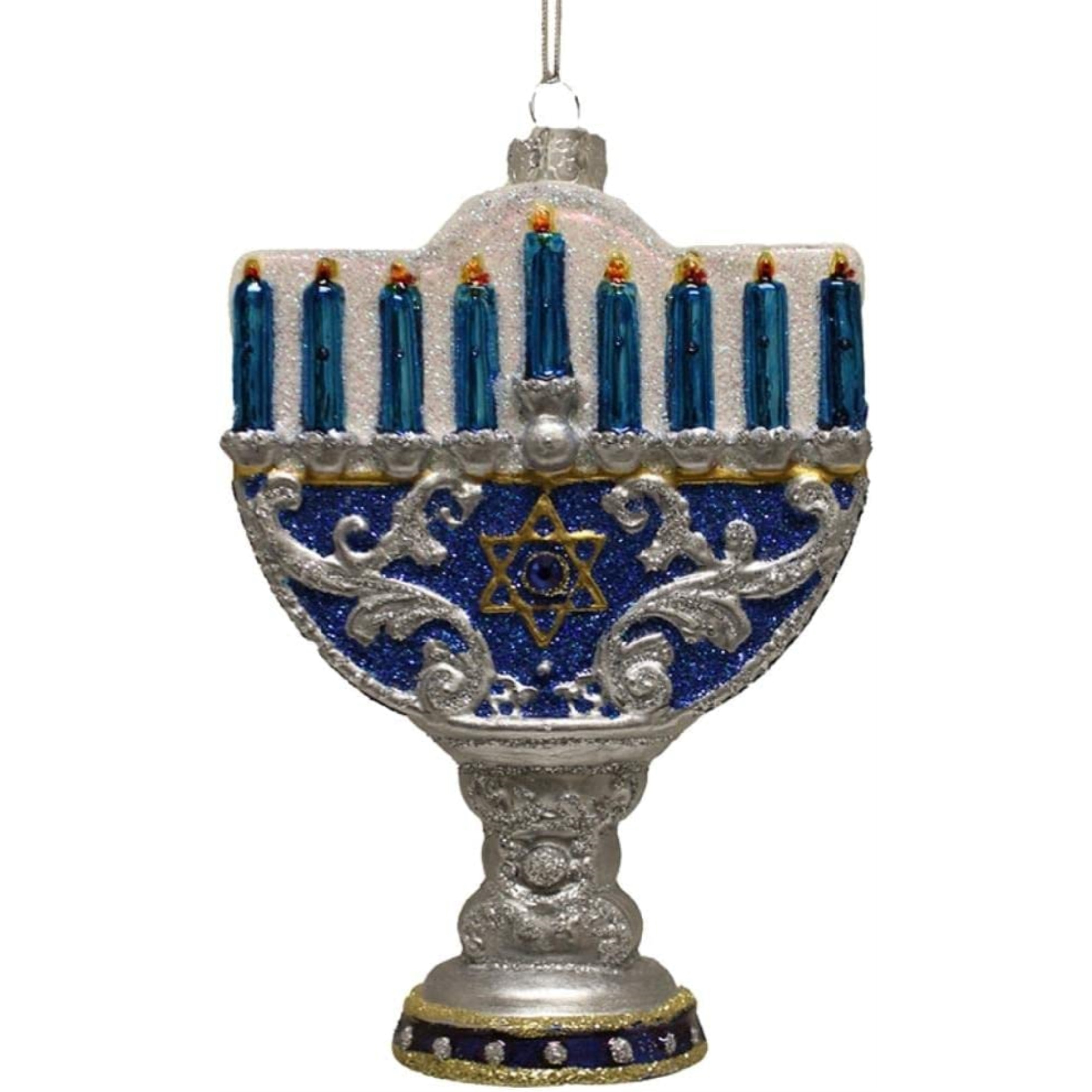 Kurt Adler Noblle Gems Glass Ornaments, Happy Hanukkah Lights