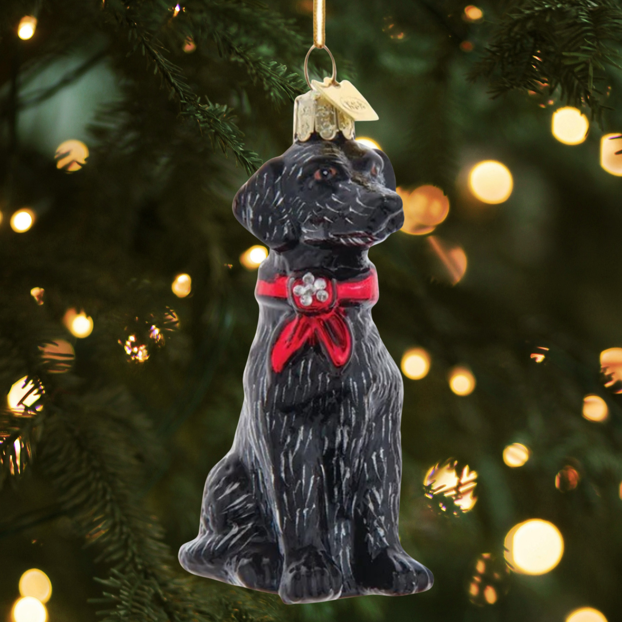 Kurt Adler Noble Gems Glass Ornament for Christmas Tree, Black Lab Retriever