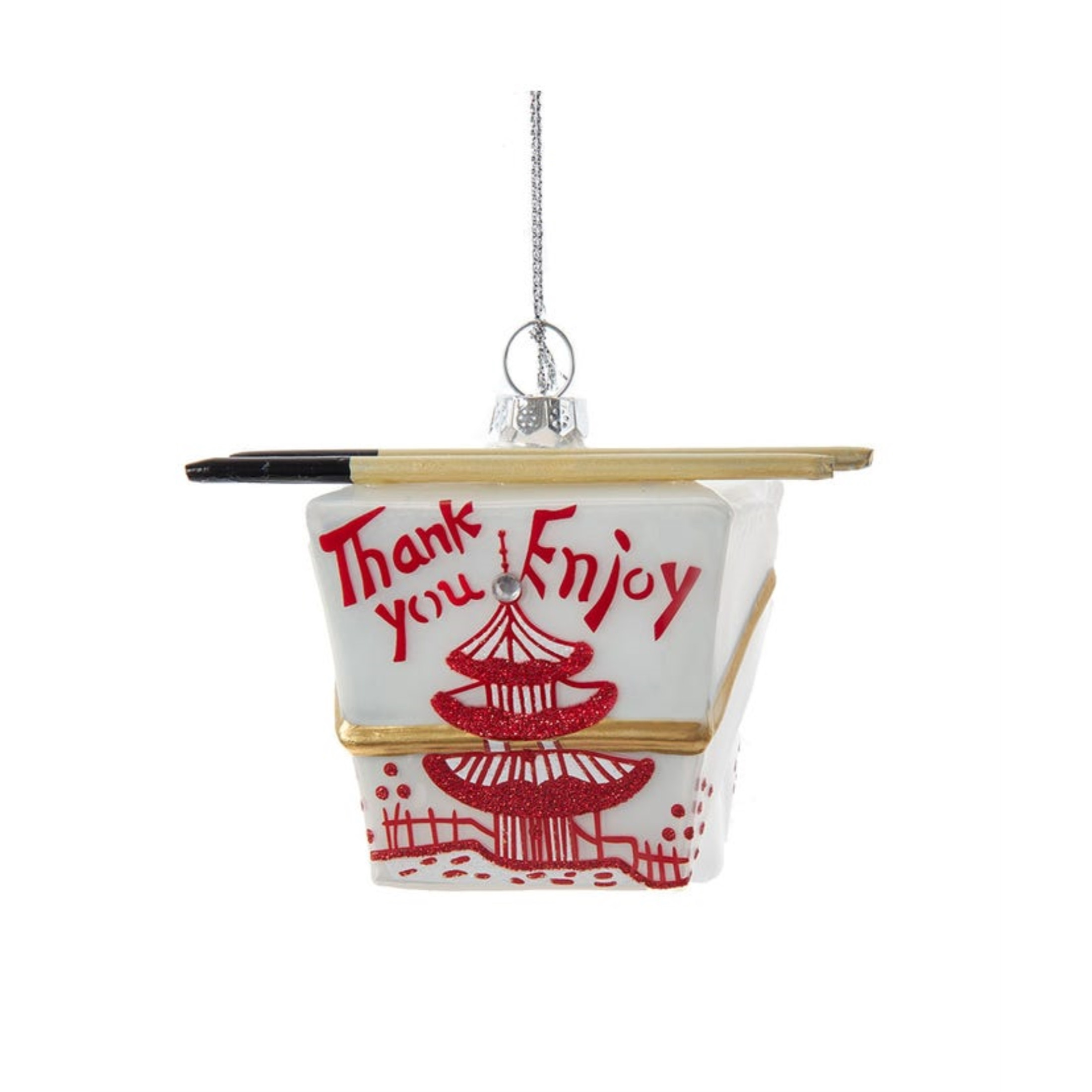 Kurt Adler Hanging Glass Tree Ornament, Chinese Take-Out Box