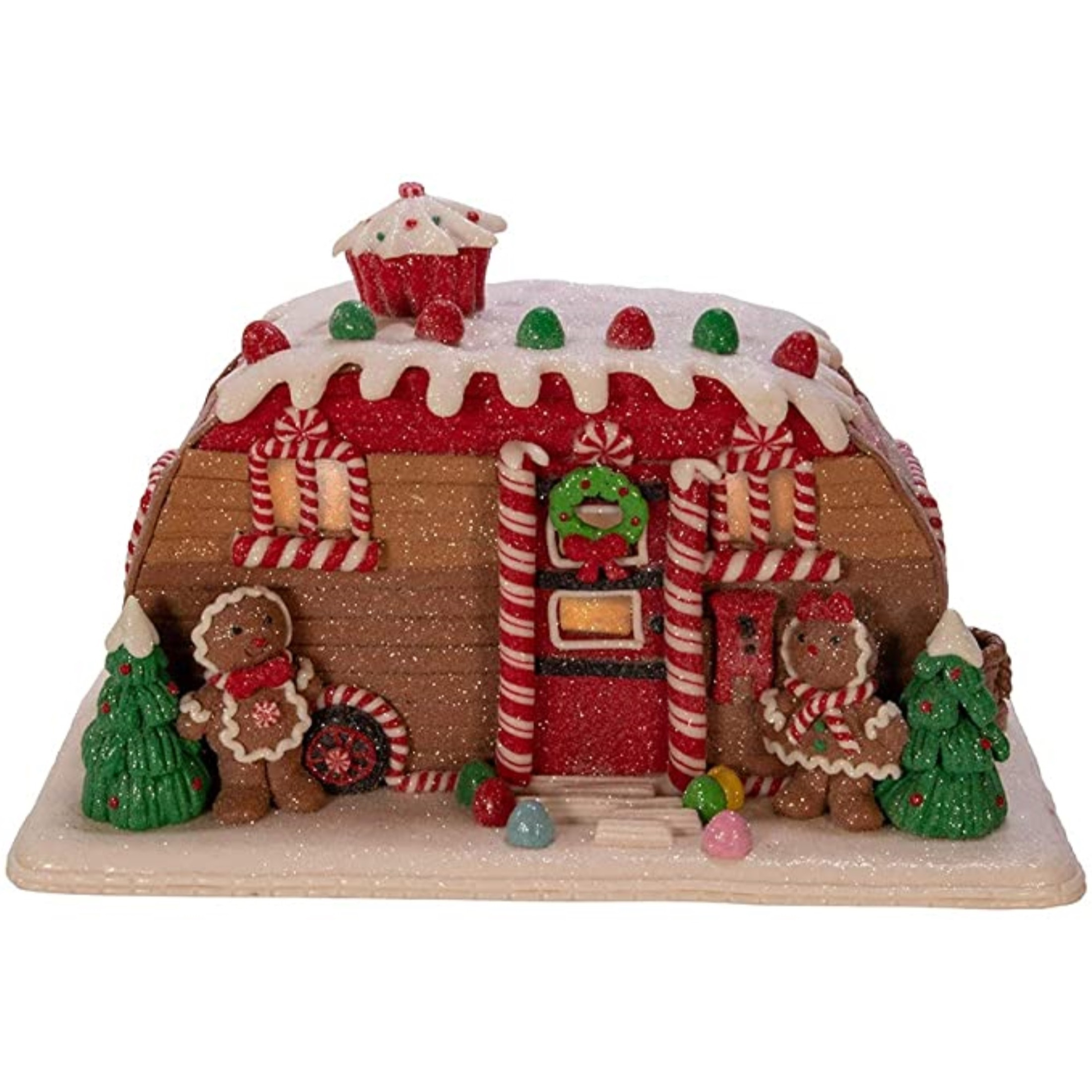 Kurt Adler Battery-Operated LED Lighted Table Piece, Gingerbread Camper House, 6"