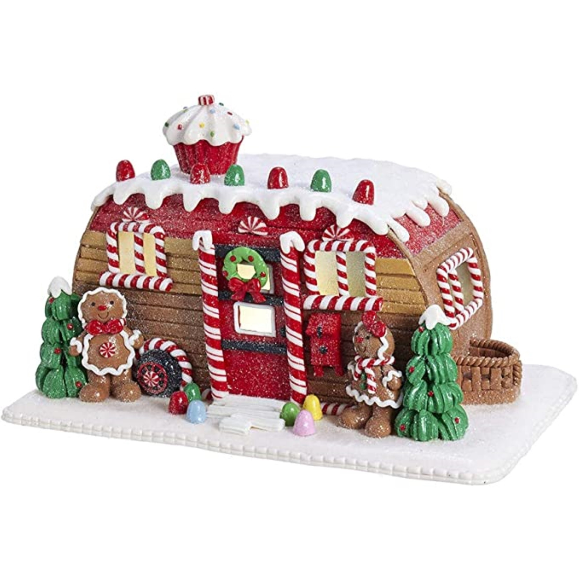 Kurt Adler Battery-Operated LED Lighted Table Piece, Gingerbread Camper House, 6"
