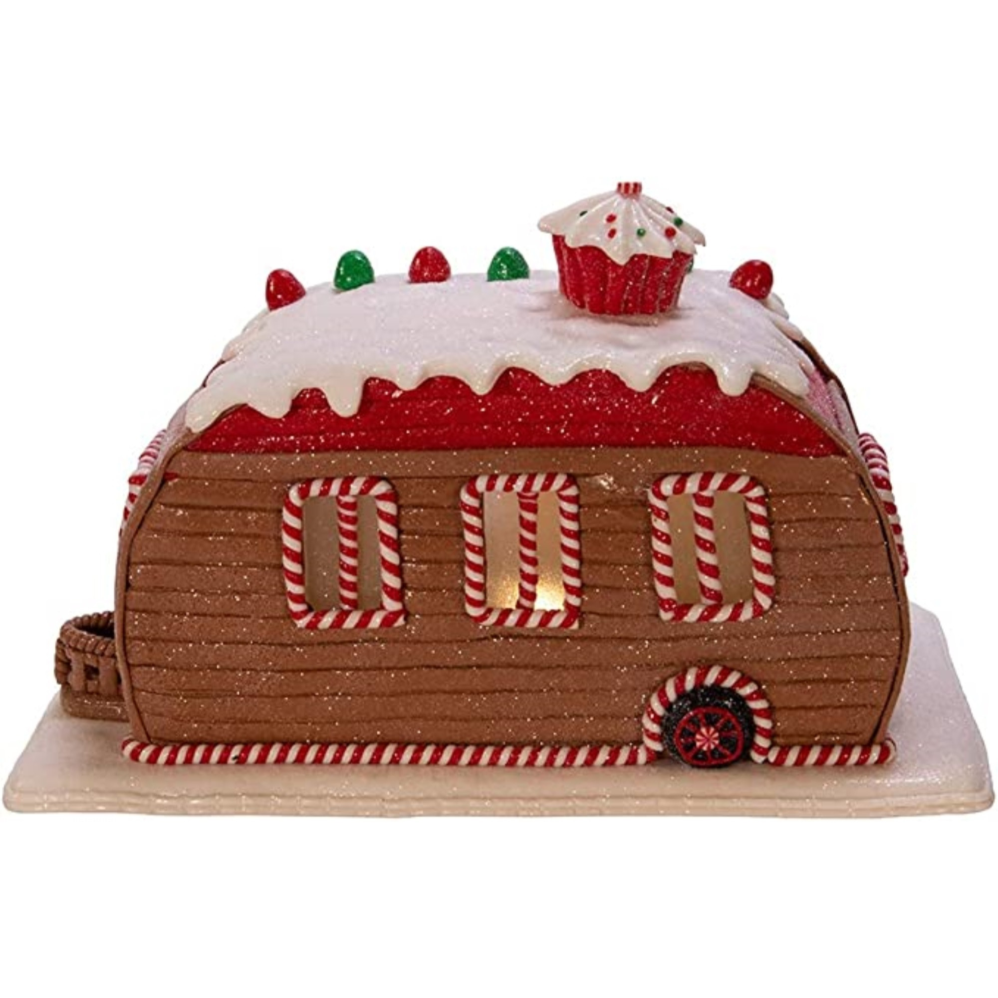 Kurt Adler Battery-Operated LED Lighted Table Piece, Gingerbread Camper House, 6"