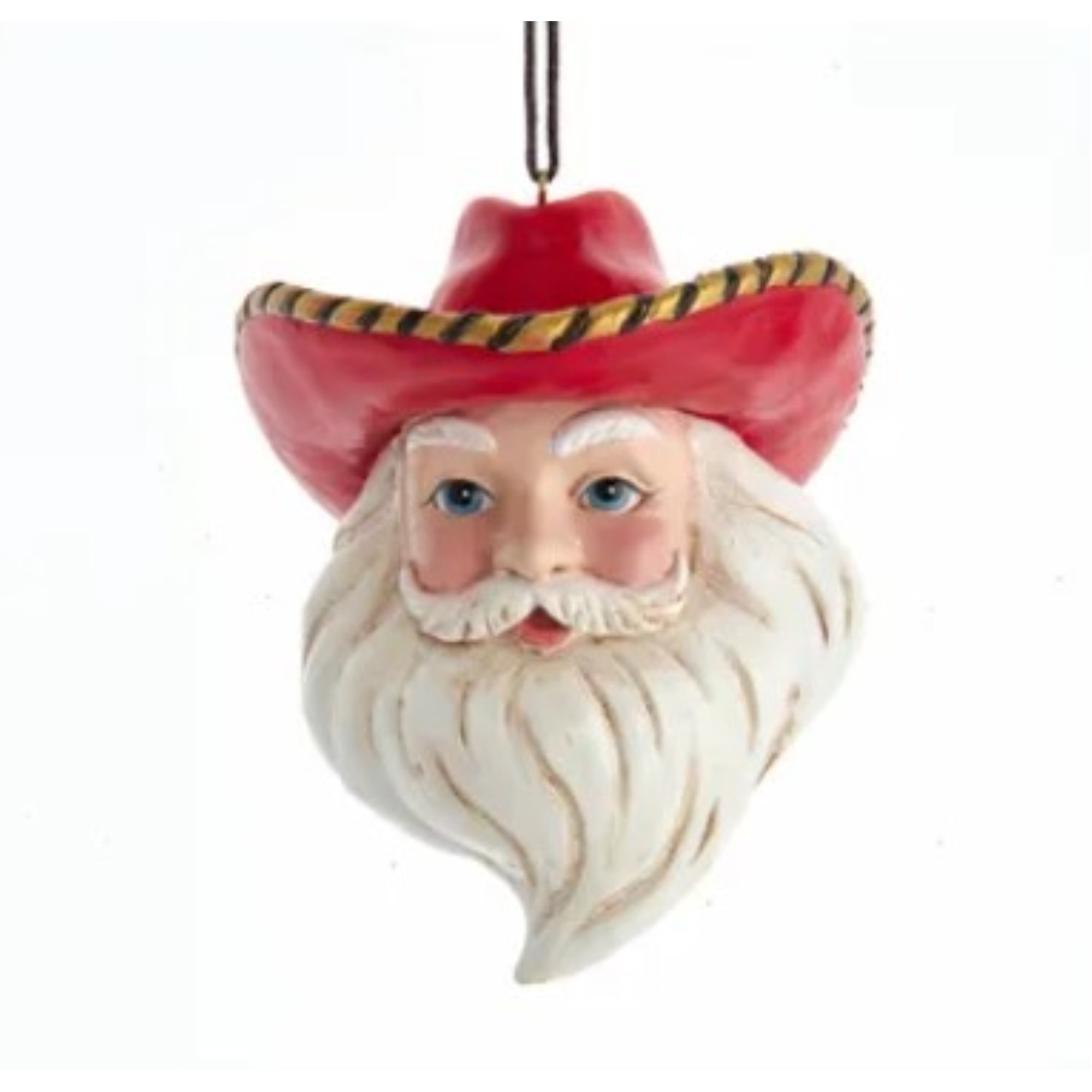 Kurt Adler Resin Ornament for Christmas Tree, Western Santa Head