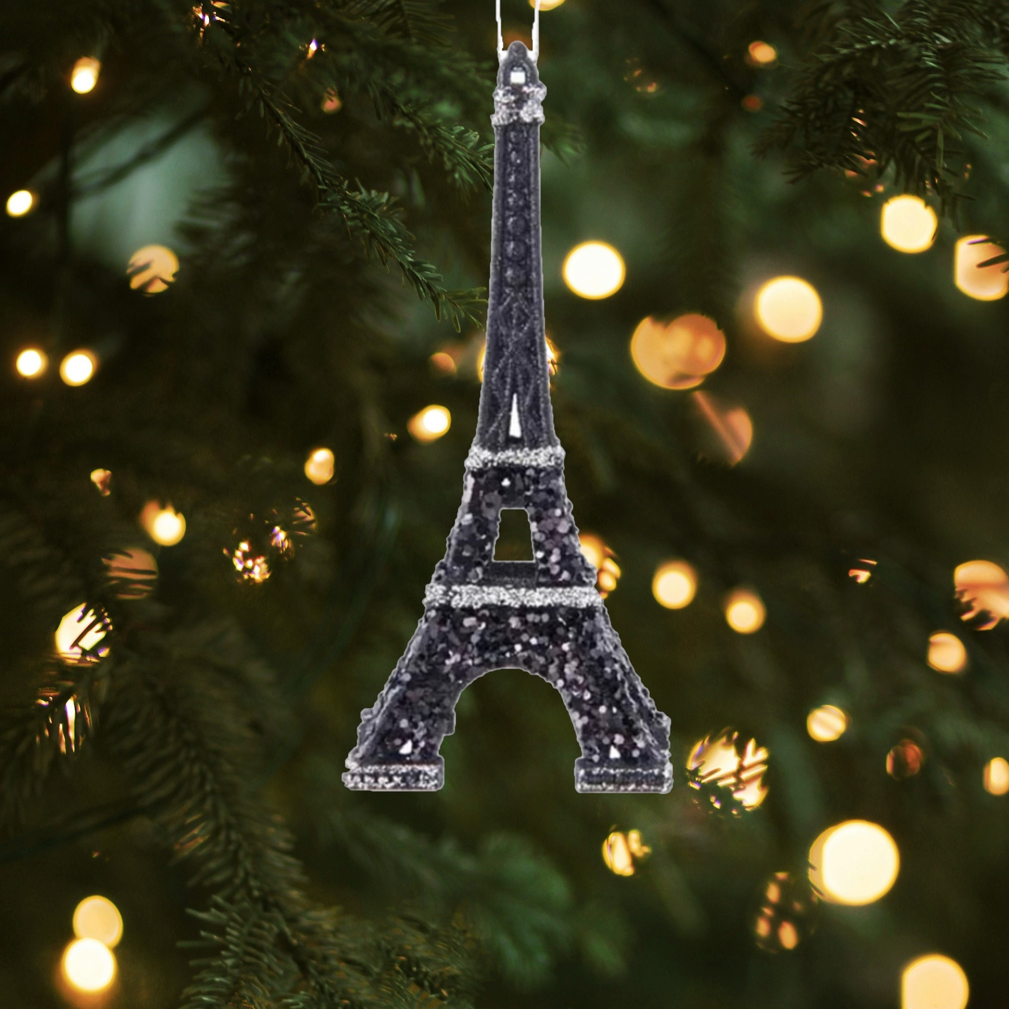 Kurt Adler Plastic Ornament for Christmas Tree, Black Eiffel Tower