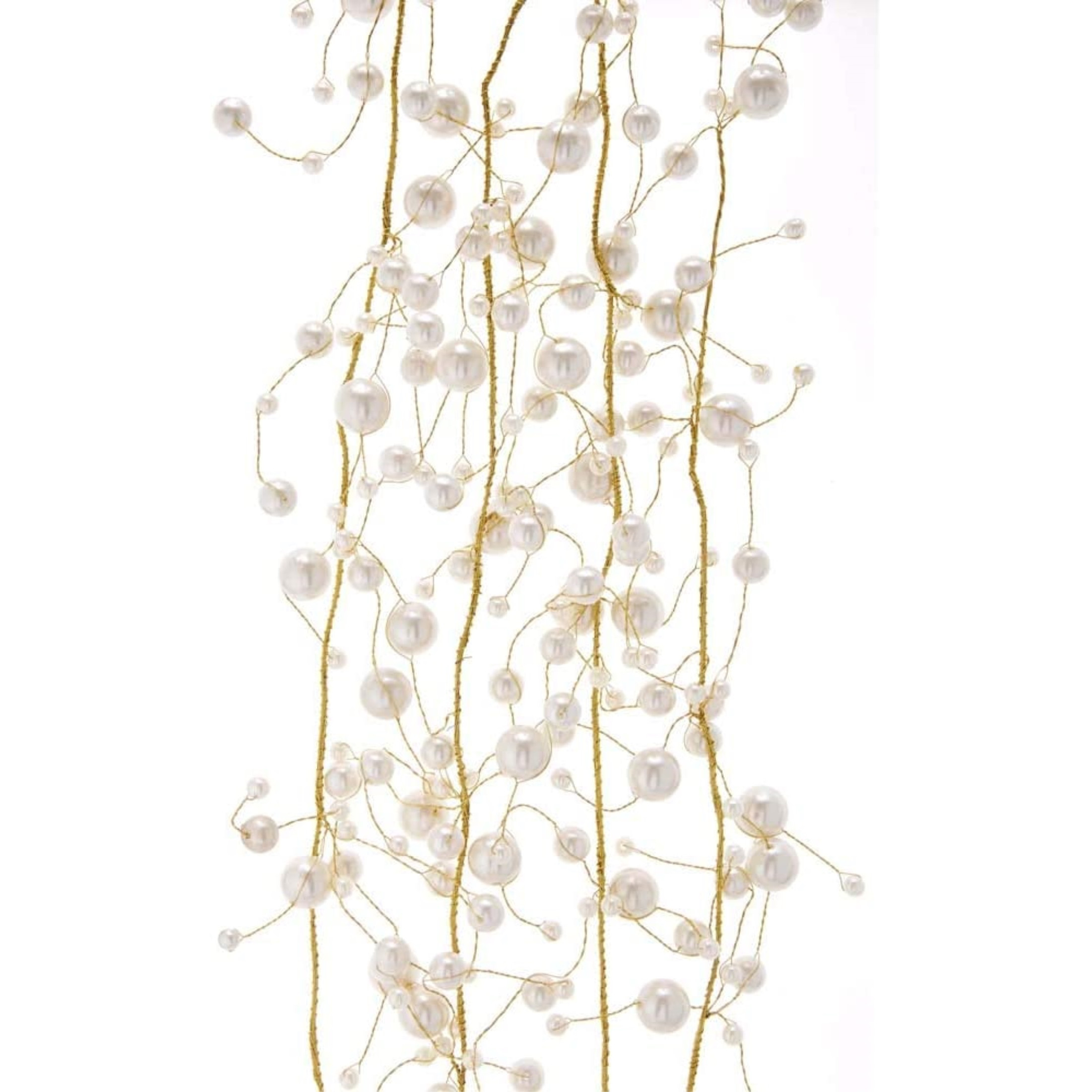 Kurt Adler Plastic Pearl Beads on Gold Wire Garland, 6ft