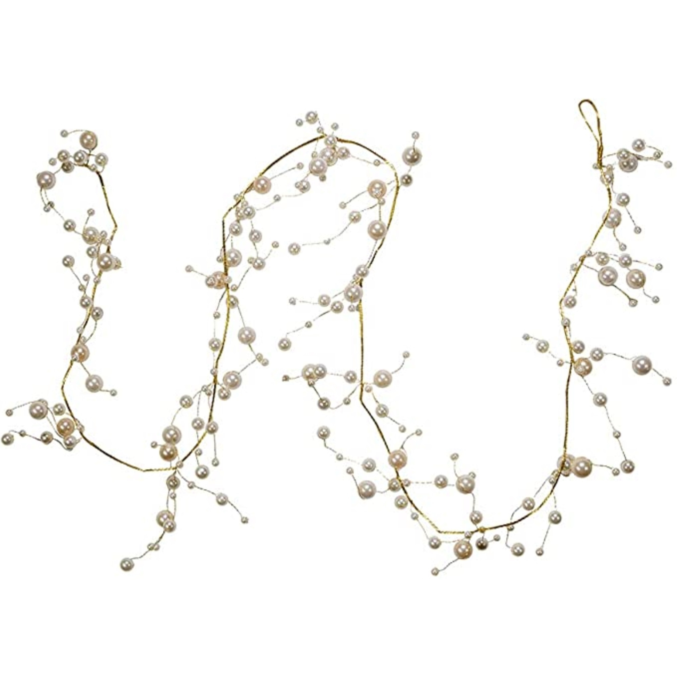 Kurt Adler Plastic Pearl Beads on Gold Wire Garland, 6ft