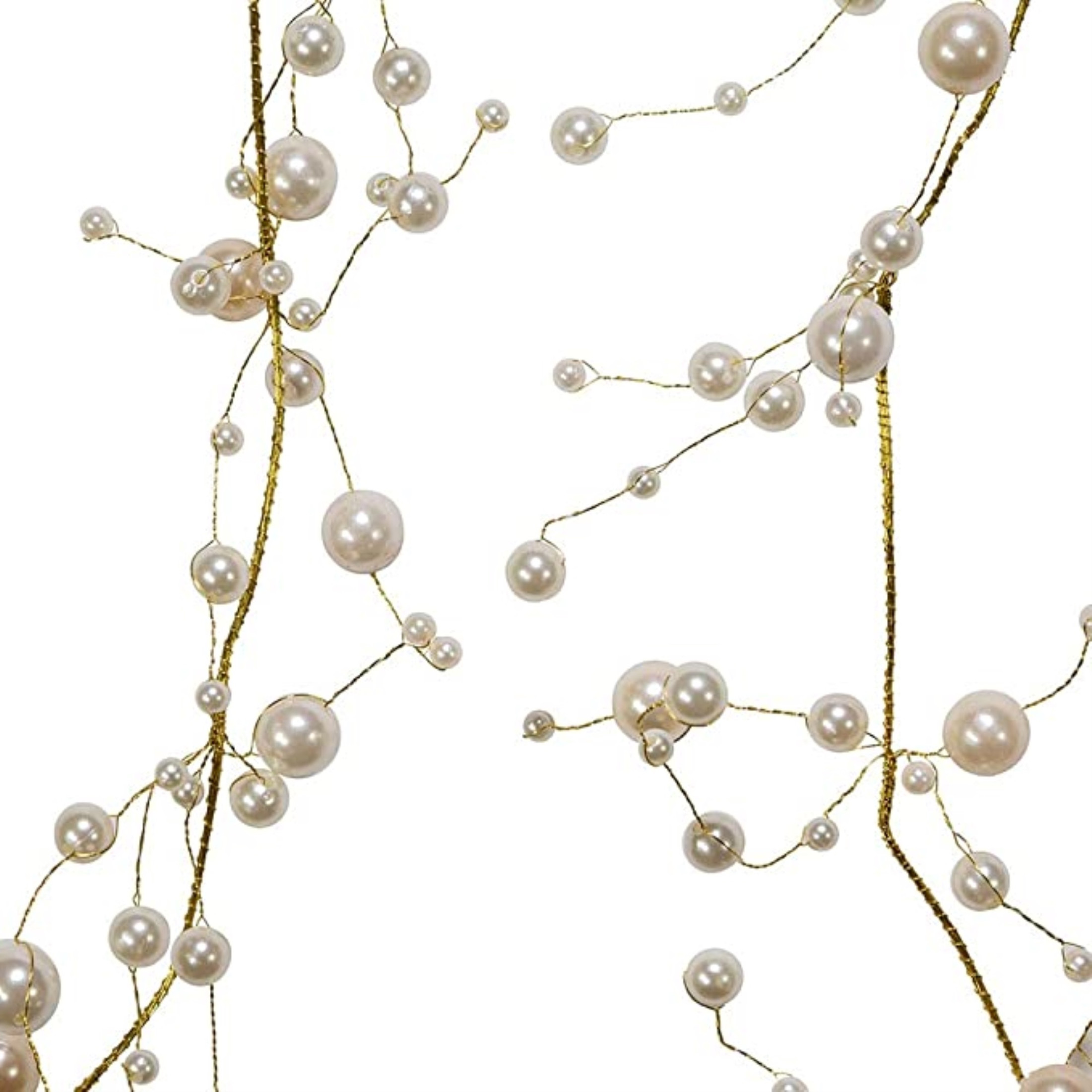 Kurt Adler Plastic Pearl Beads on Gold Wire Garland, 6ft
