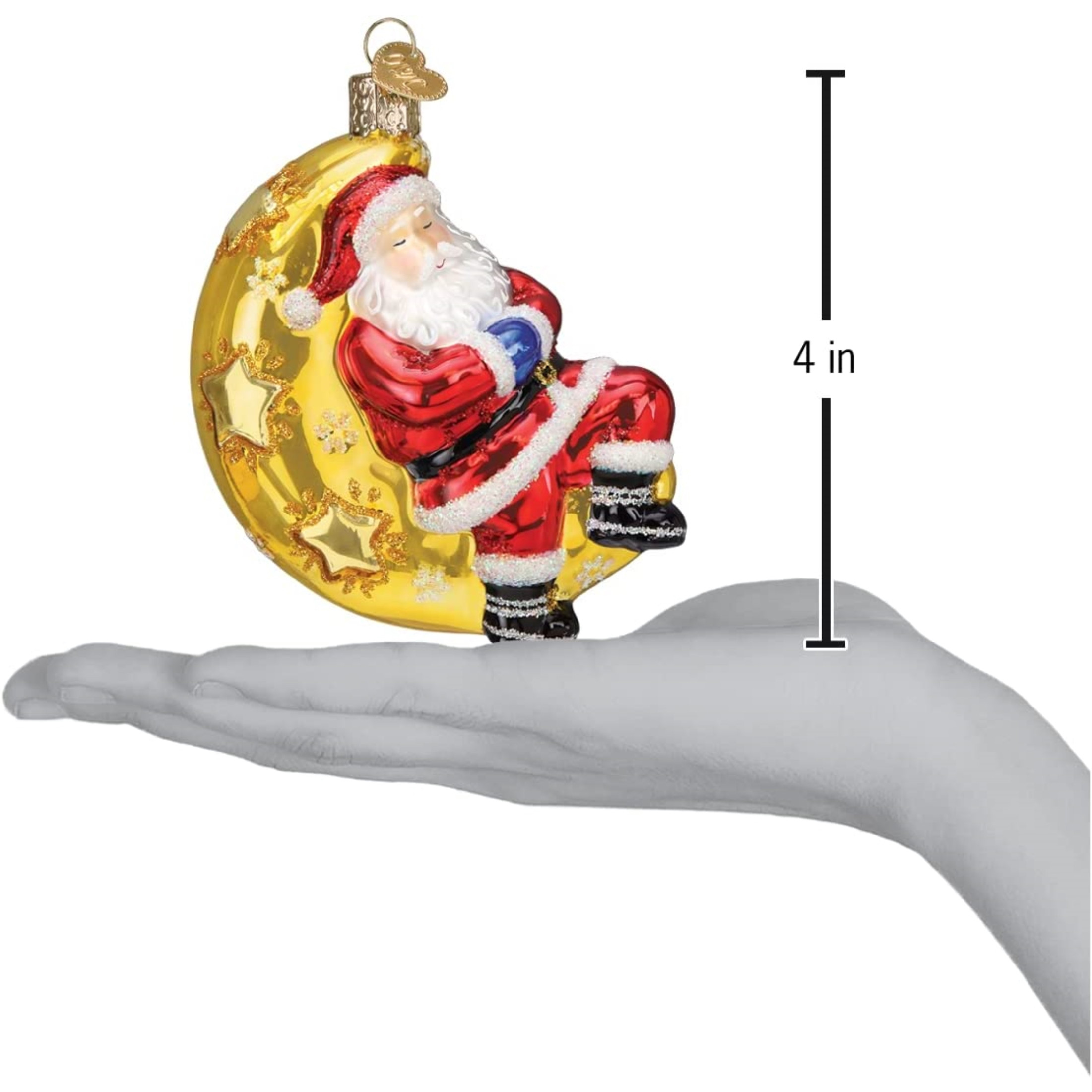 Old World Christmas Glass Blown Christmas Ornament, Moonlight Santa (With OWC Gift Box)